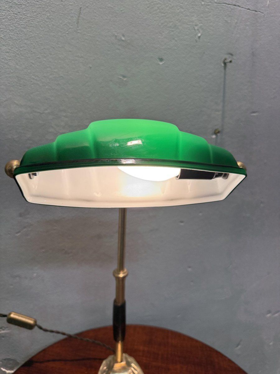 Churchill Ministerial Lamp In Brass And Green Opaline Glass, 1920s photo furniture