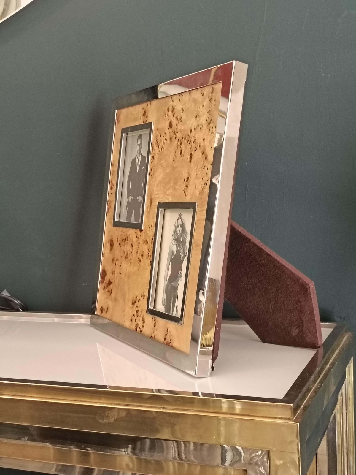 photo for sale Felice Antonio Botta Attrib. Multi Photo Frame In Chrome Metal And Briar, 70s
