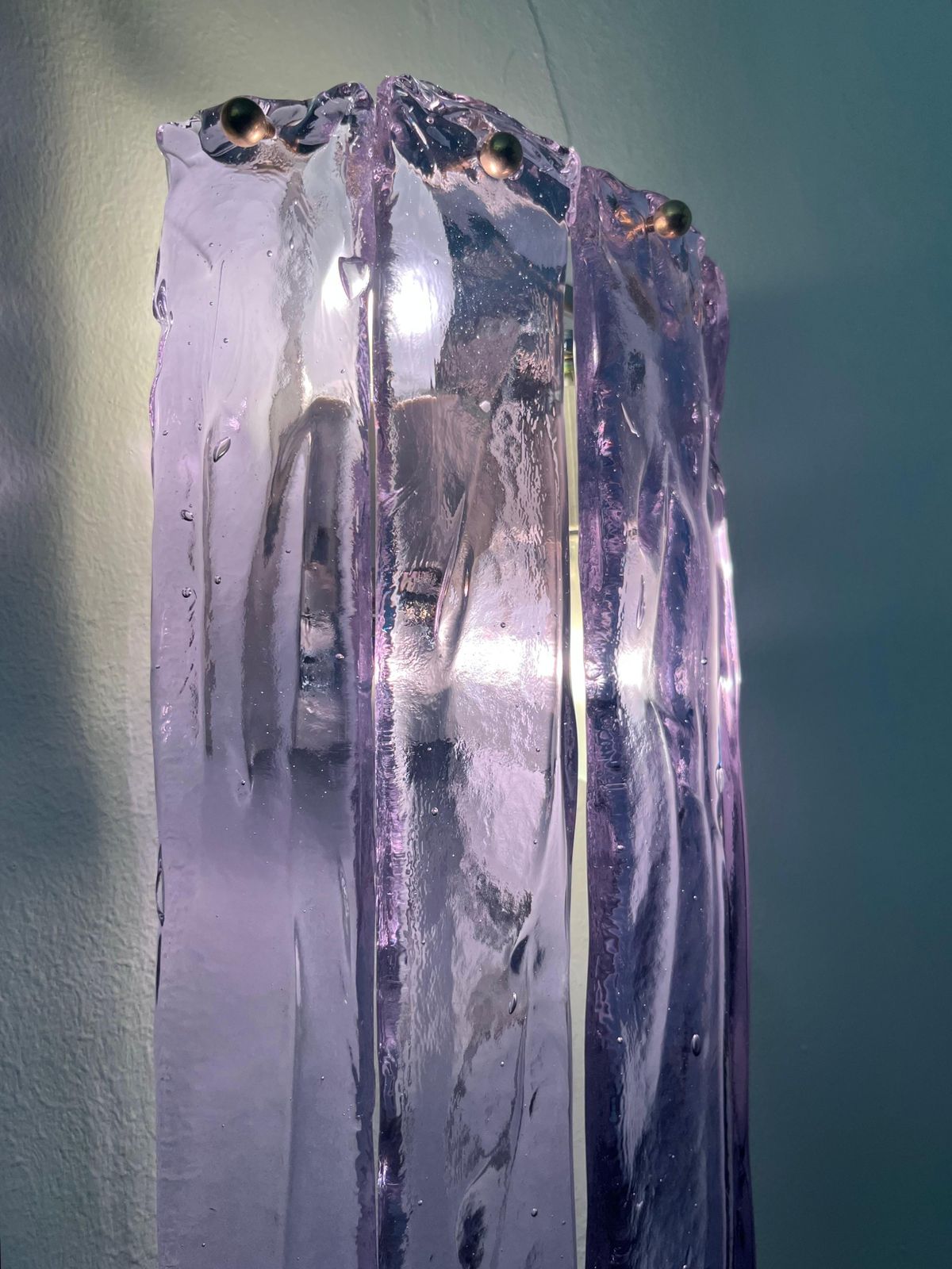 Italian Mid Century Lilac Murano Set Three Of Of Wall Sconces By Mazzega, 1970s photo for sale
