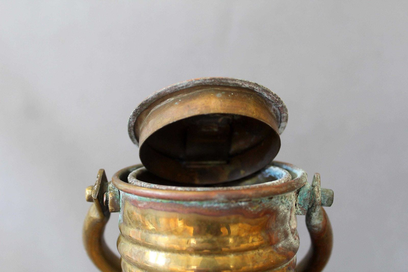 photo furniture Large Antique Brass Marine Lamp With Glass Fresnel Lens, Was Converted To Electric But Needs Rewiring, Navigational Ship, Country Farmhouse