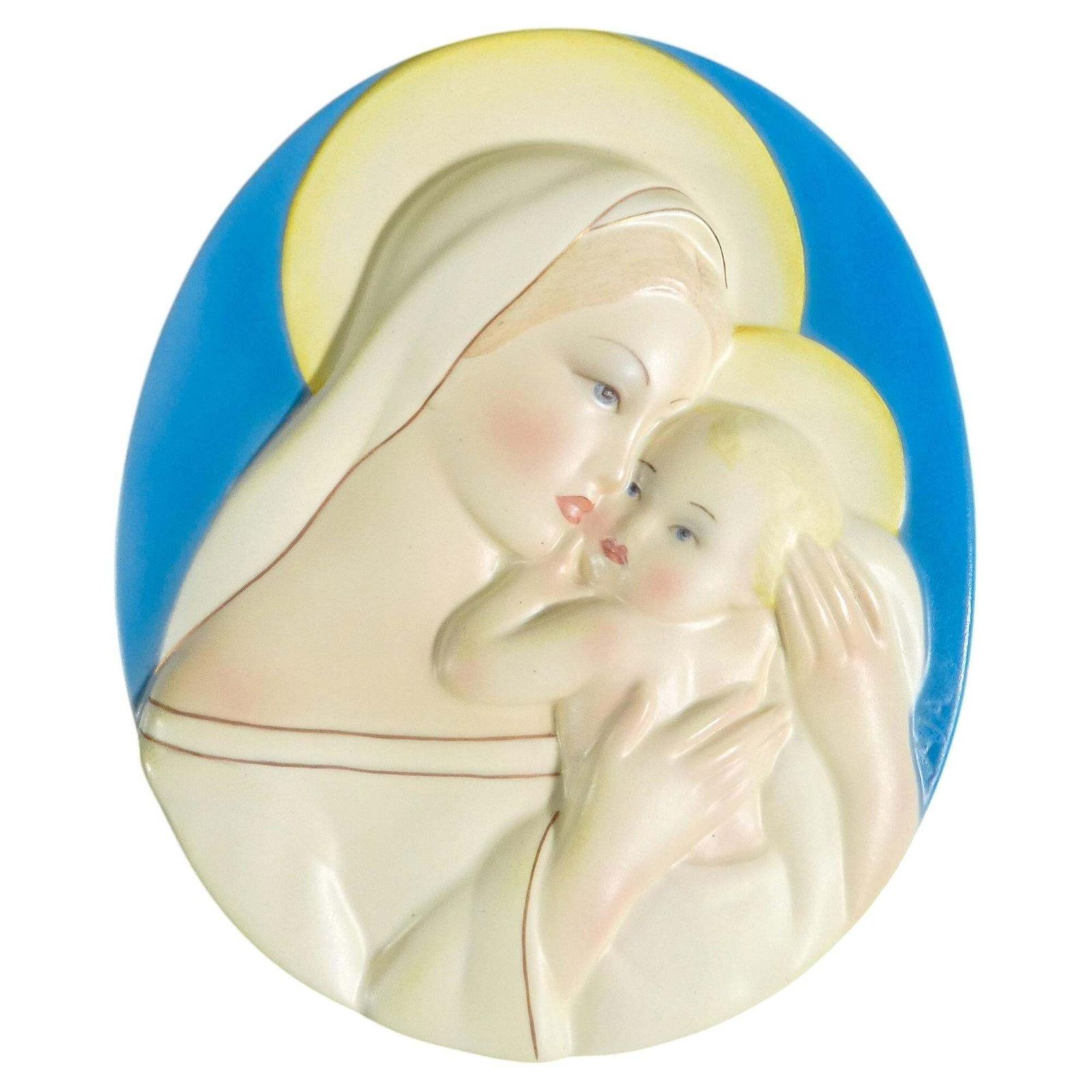 Ceramic Medallion Madonna And Child, Lenci With Aja Signature. Turin, 1930s