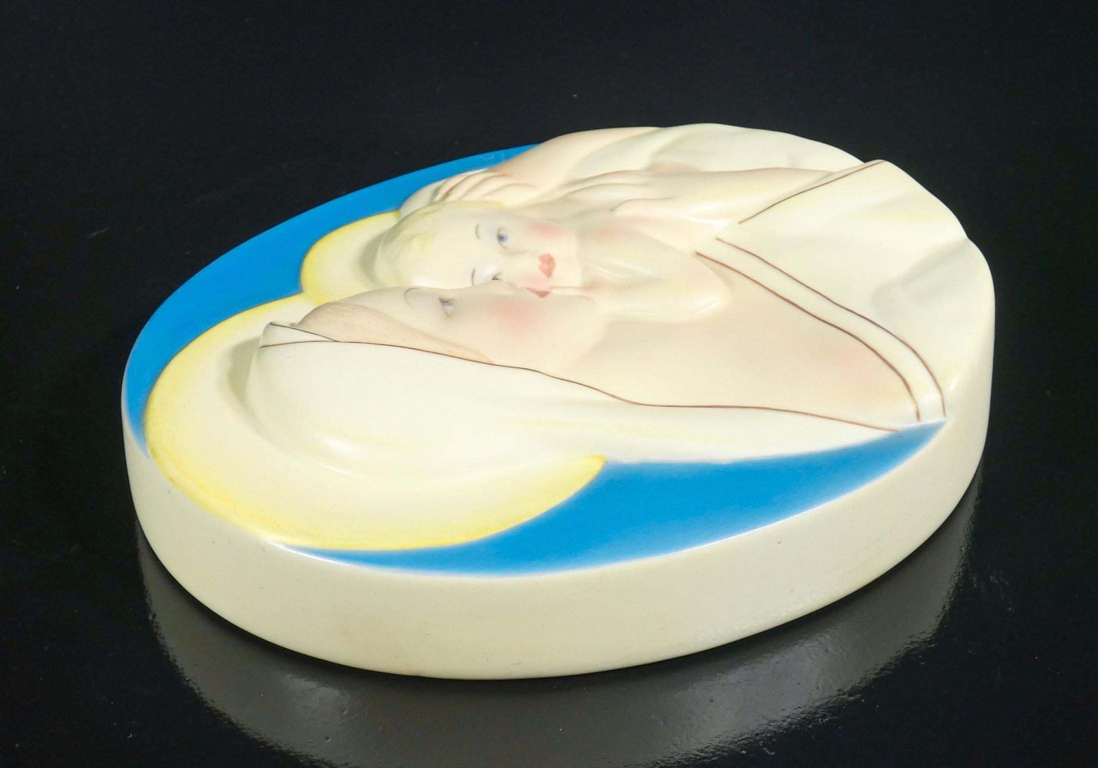 Ceramic Medallion Madonna And Child, Lenci With Aja Signature. Turin, 1930s photo buy