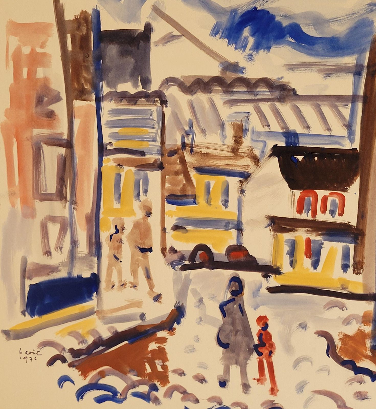 Abstract Expressionist French Urban Scene. Gouache On Paper. 50cm X 65cm From 1976 By André Pierard photo 406.0