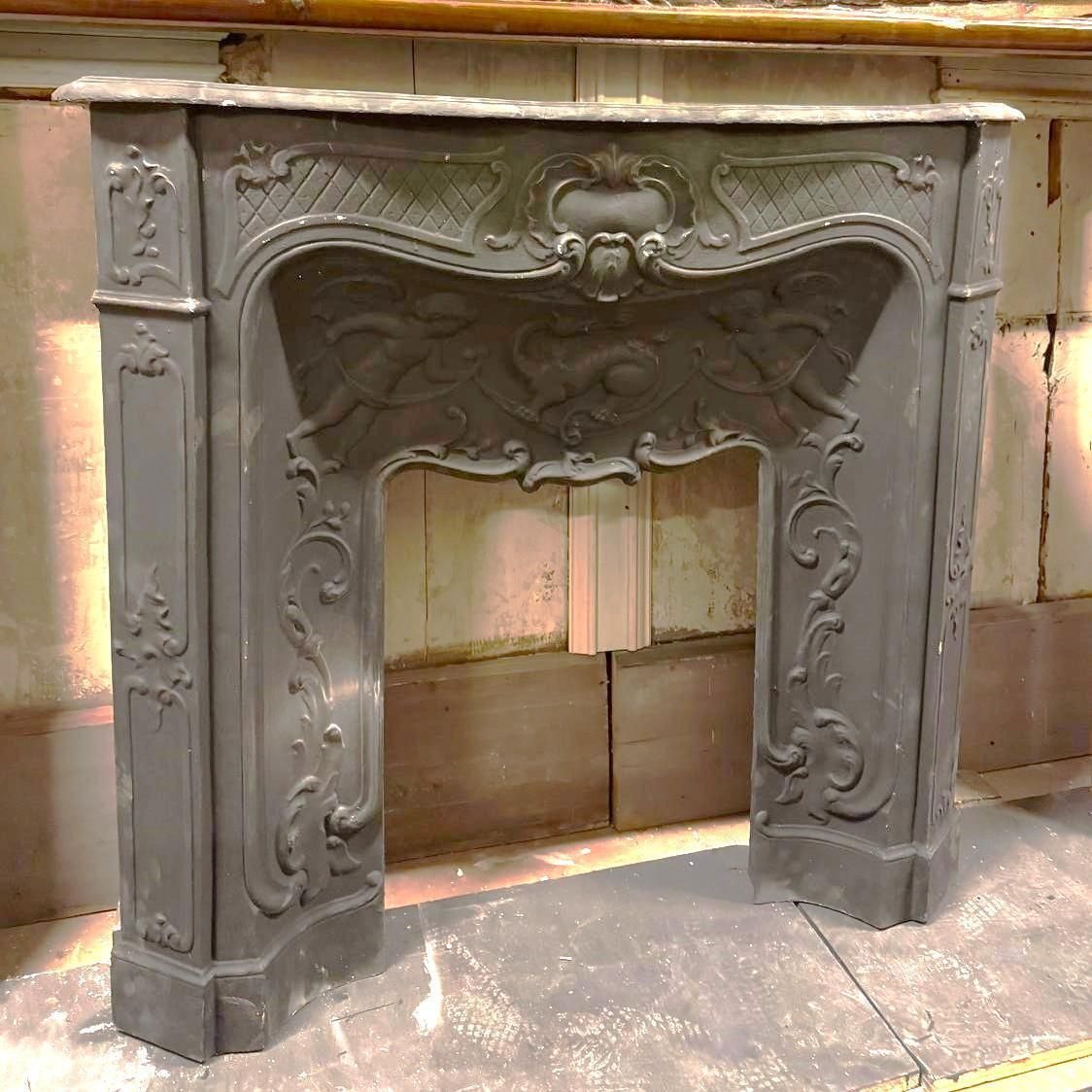 Carved Cast Iron Chimney Frame Complete With Counter Hearth, Italy photo for sale