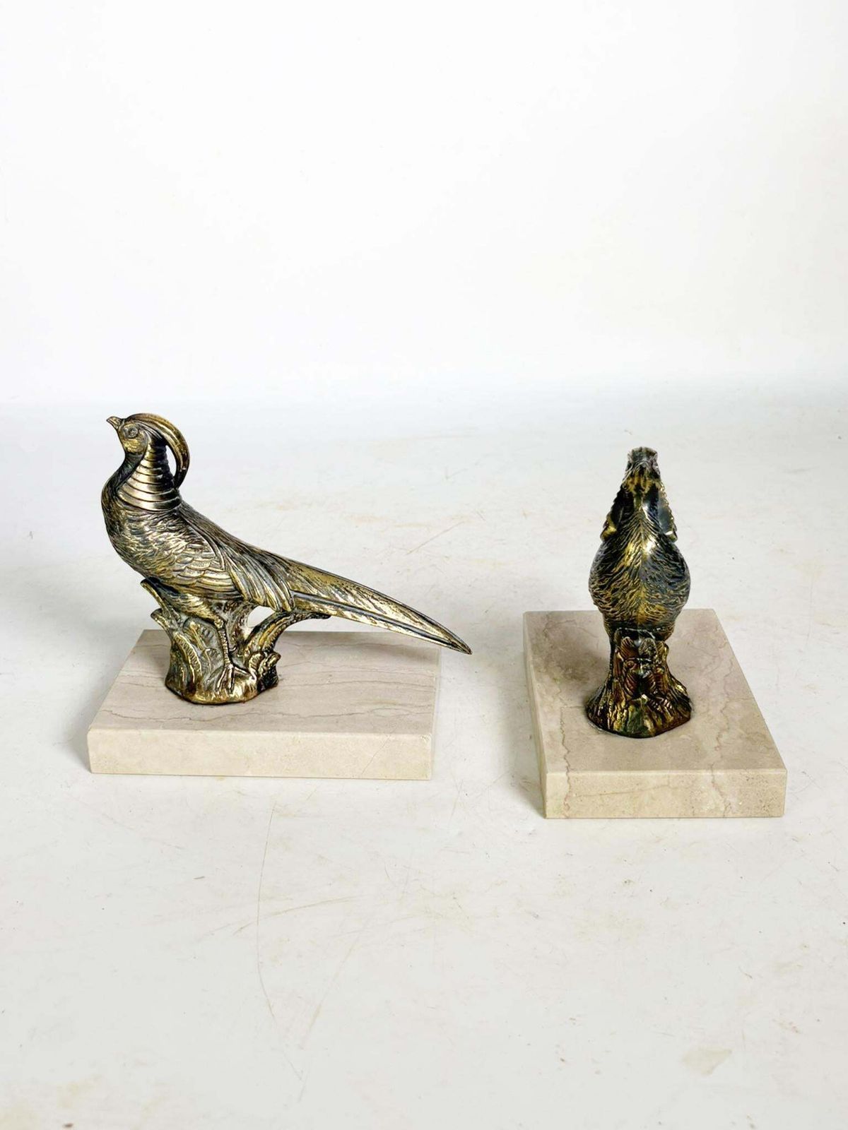 Pair Of Rooster Bookends, Marble, Brass, France, 1950 photo 477.0