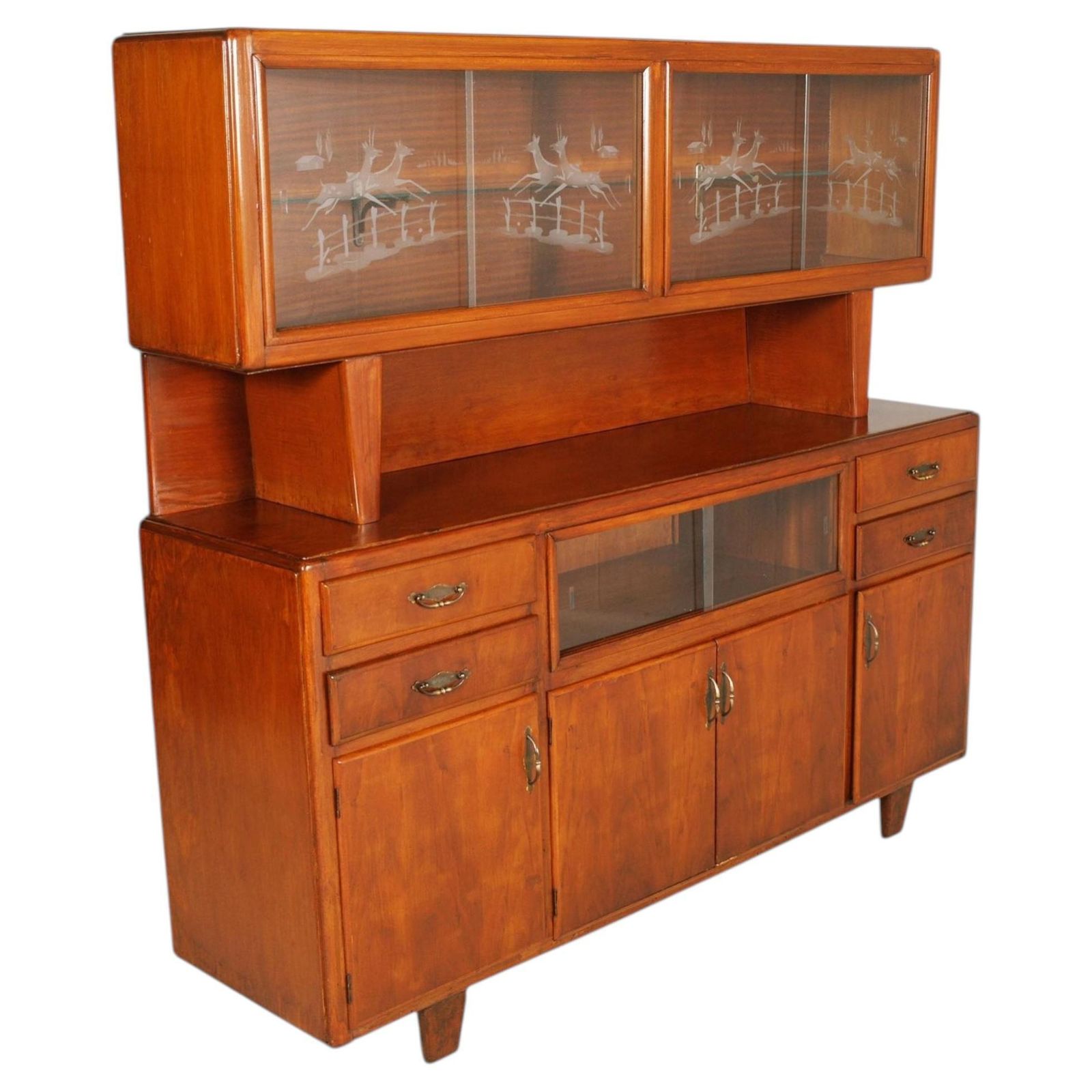 Italian Rationalist Sideboard With Display Cabinet, By Meroni & Fossati, Lissone