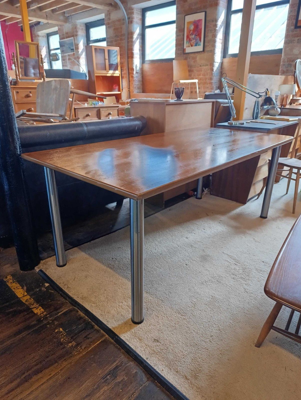 Modernist Italian Desk, 1990s | Teak & Polished Chrome photo vintage