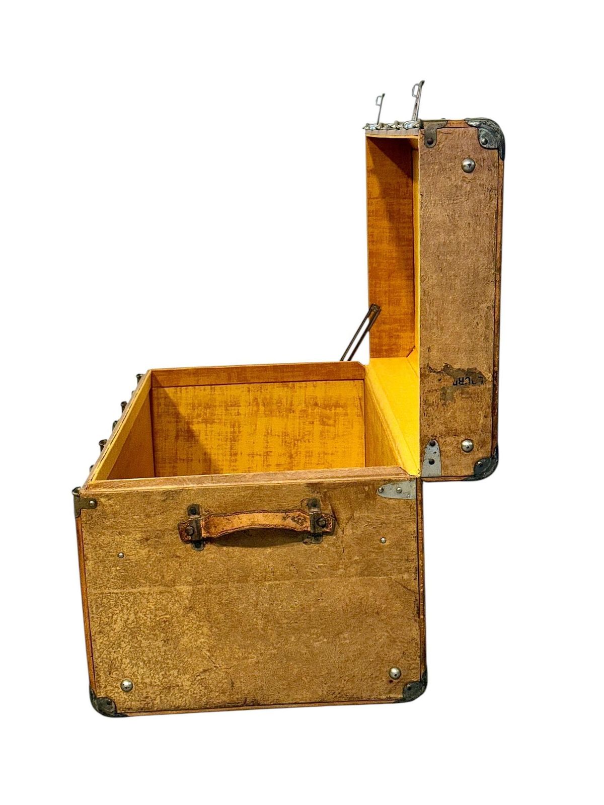 19th Century Wood And Leather Travel Trunk With Velvet Interior photo Furniture
