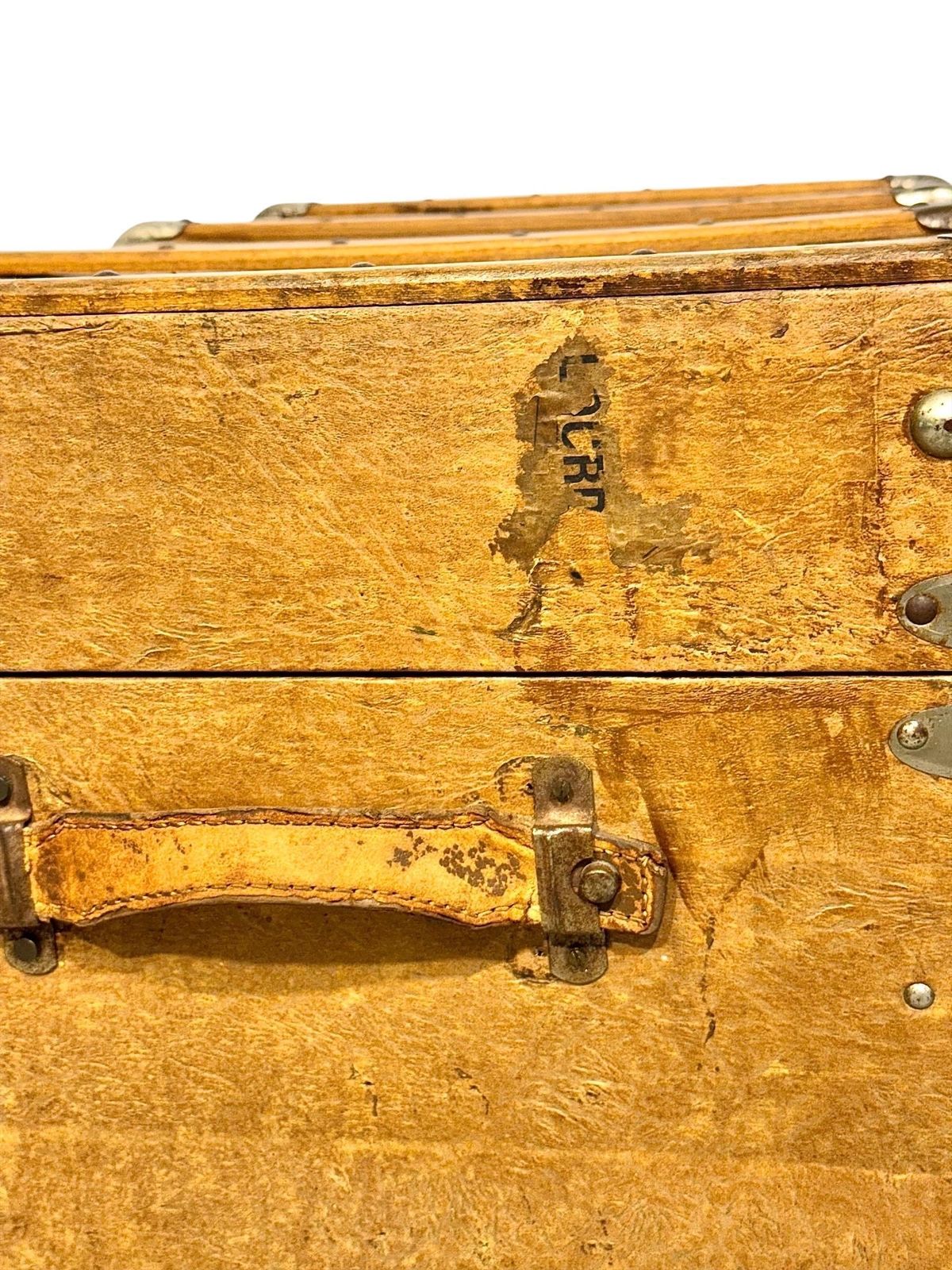 19th Century Wood And Leather Travel Trunk With Velvet Interior photo vintage