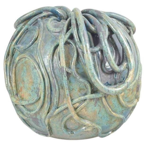Vase en grès de l'artiste danoise contemporaine Christina Muff, à glaçure turquoise