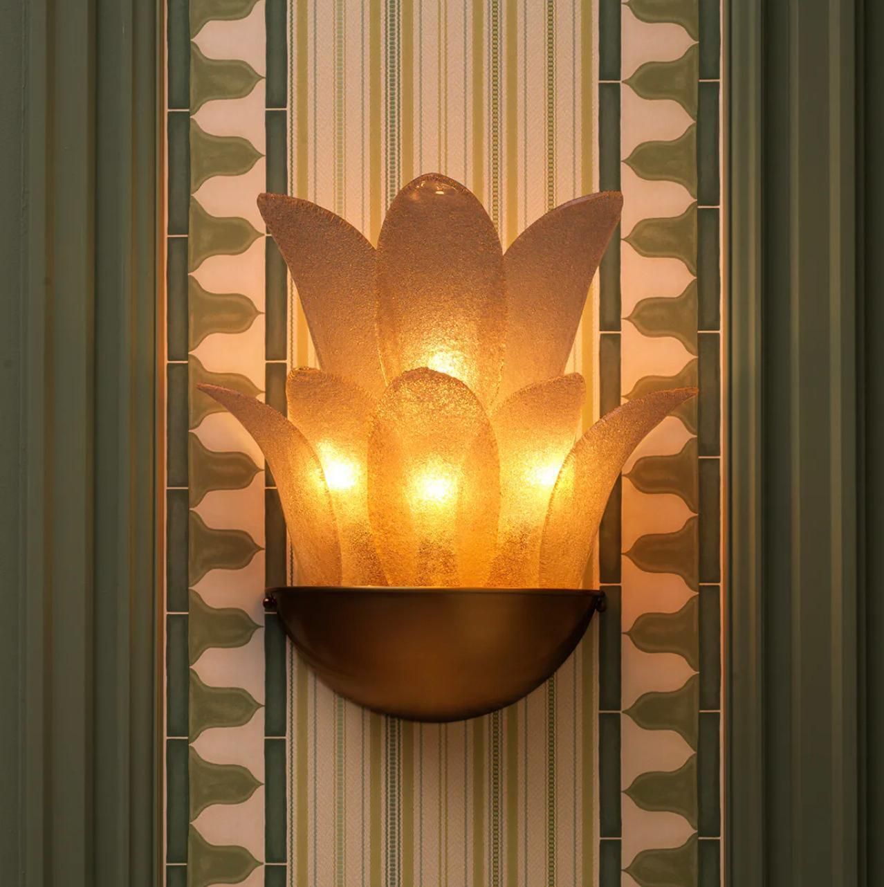 Pair Of Wall Lamps Antique Brass And Light Smoke Glass photo for sale