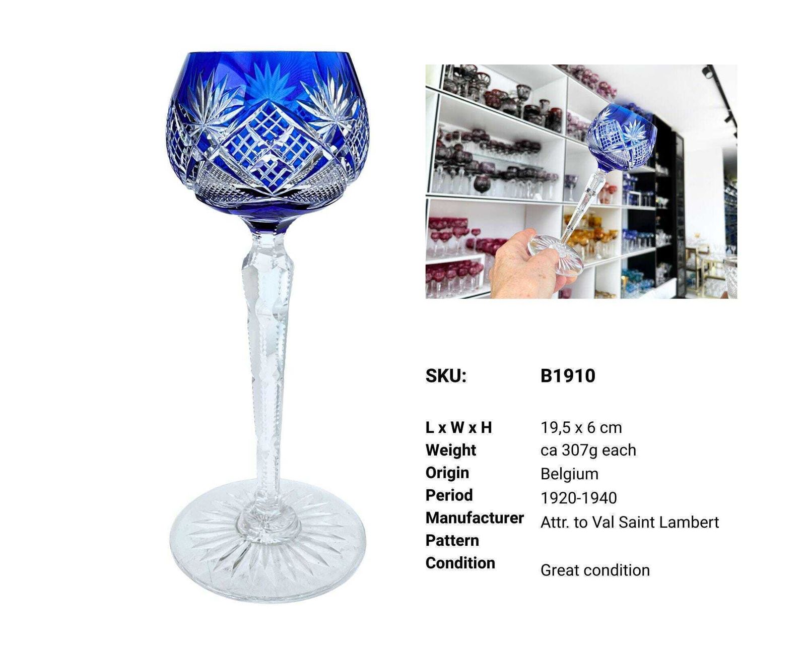 Val Saint Lambert | Verre bleu cobalt | 2 pièces photo Décoration