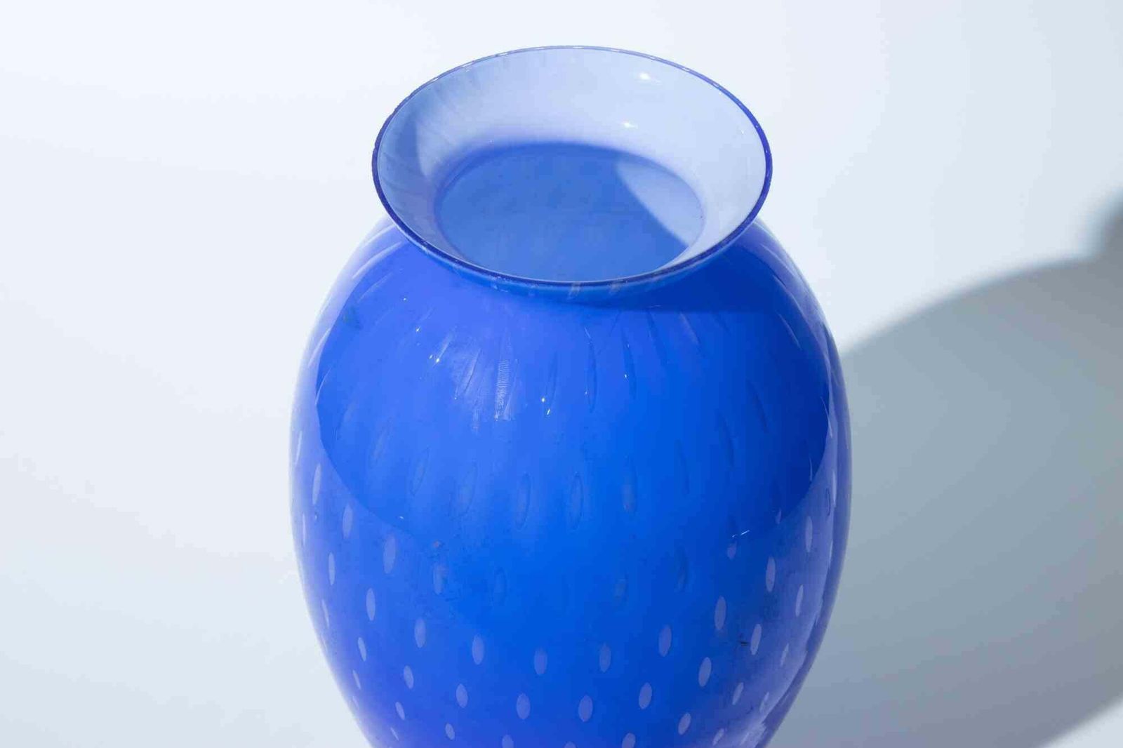 Murano Blue Art Glass Vase With Polka Dot Pattern, 1970s photo for sale