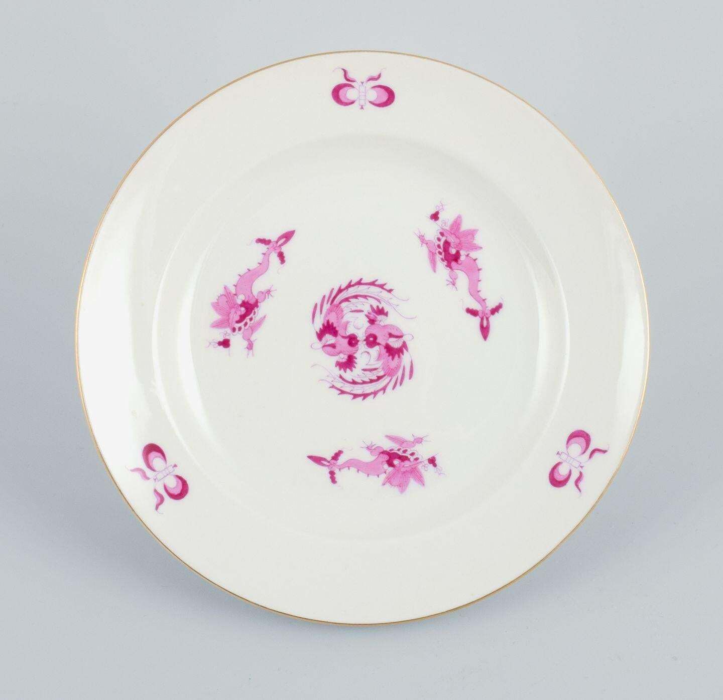 Meissen, Germany. Rich Court Dragon. Set Of Six Plates In Purple, Circa 1920 photo furniture