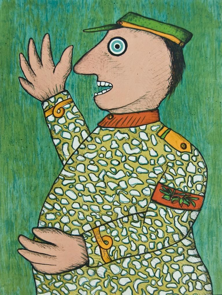 Enrico Bajil Generale / The General   Lithograph By Enrico Baj   19701970