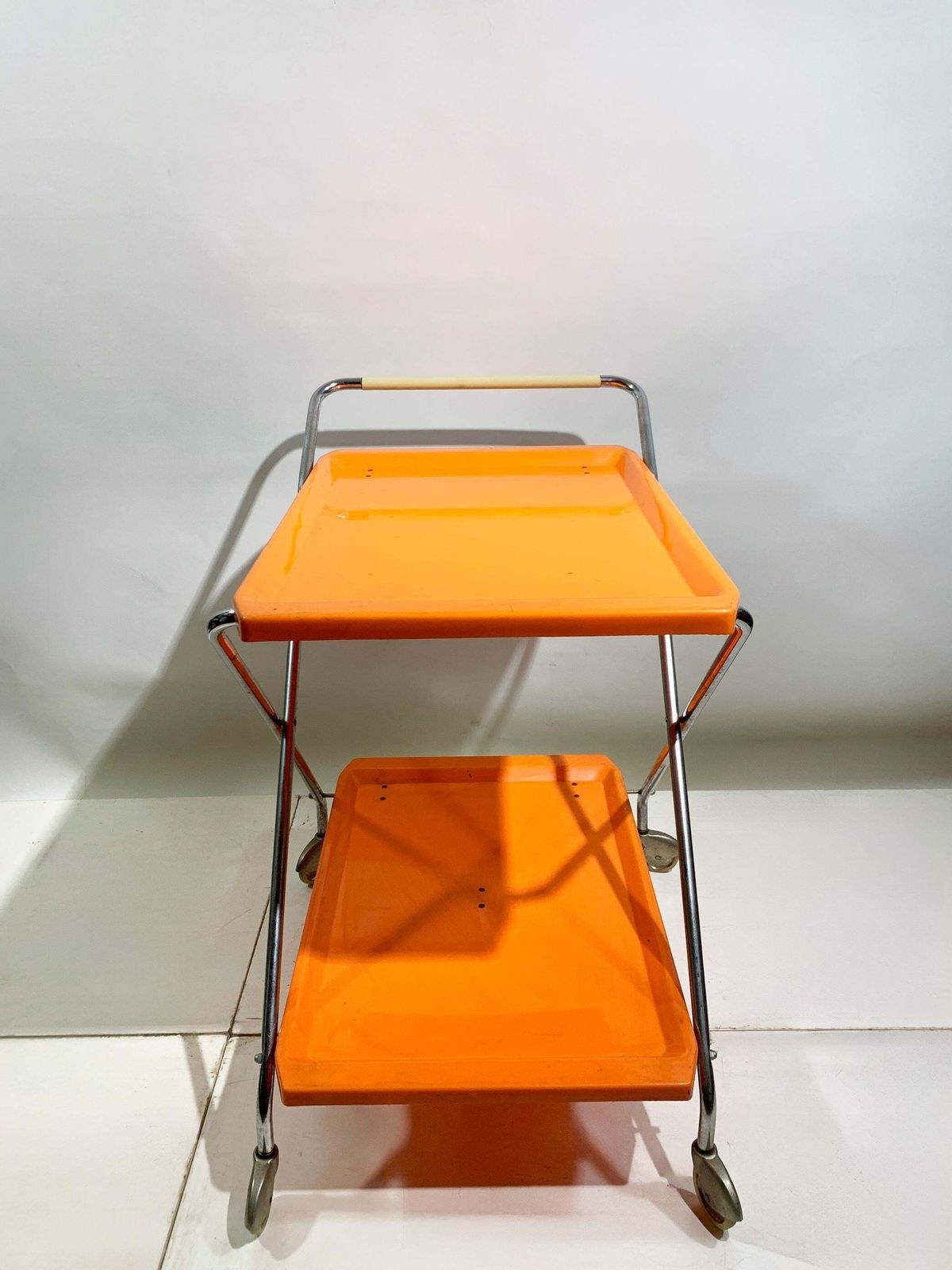 Space Age Italian Folding Bar Cart In Vibrant Orange And Chrome, 1970s photo Home Decor