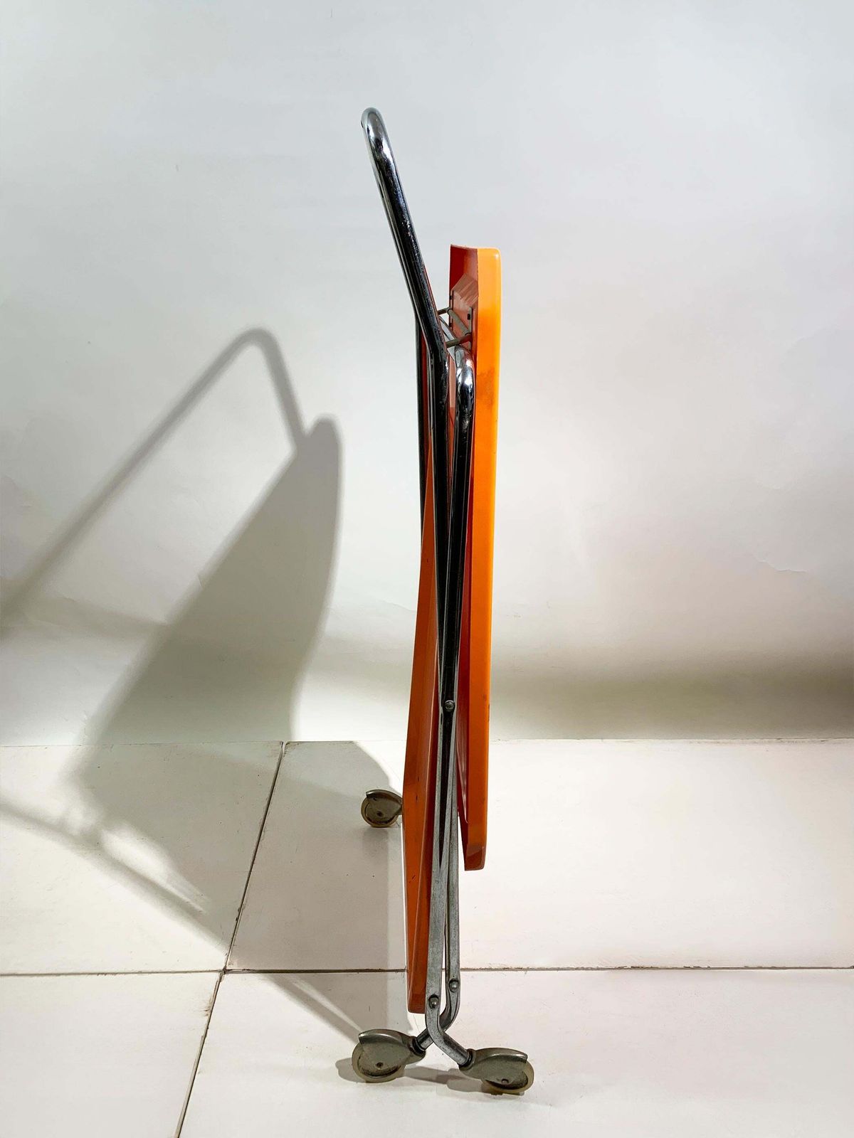 1236.0 Space Age Italian Folding Bar Cart In Vibrant Orange And Chrome, 1970s photo