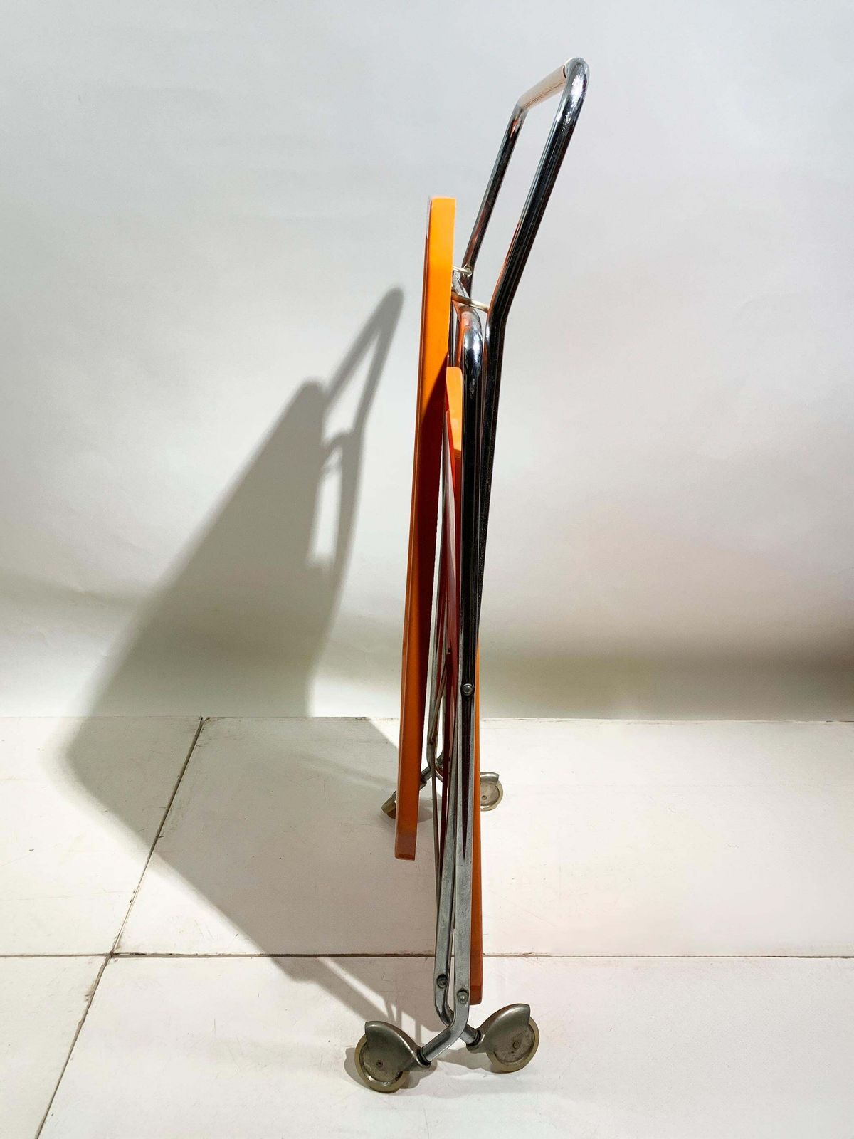photo buy Space Age Italian Folding Bar Cart In Vibrant Orange And Chrome, 1970s
