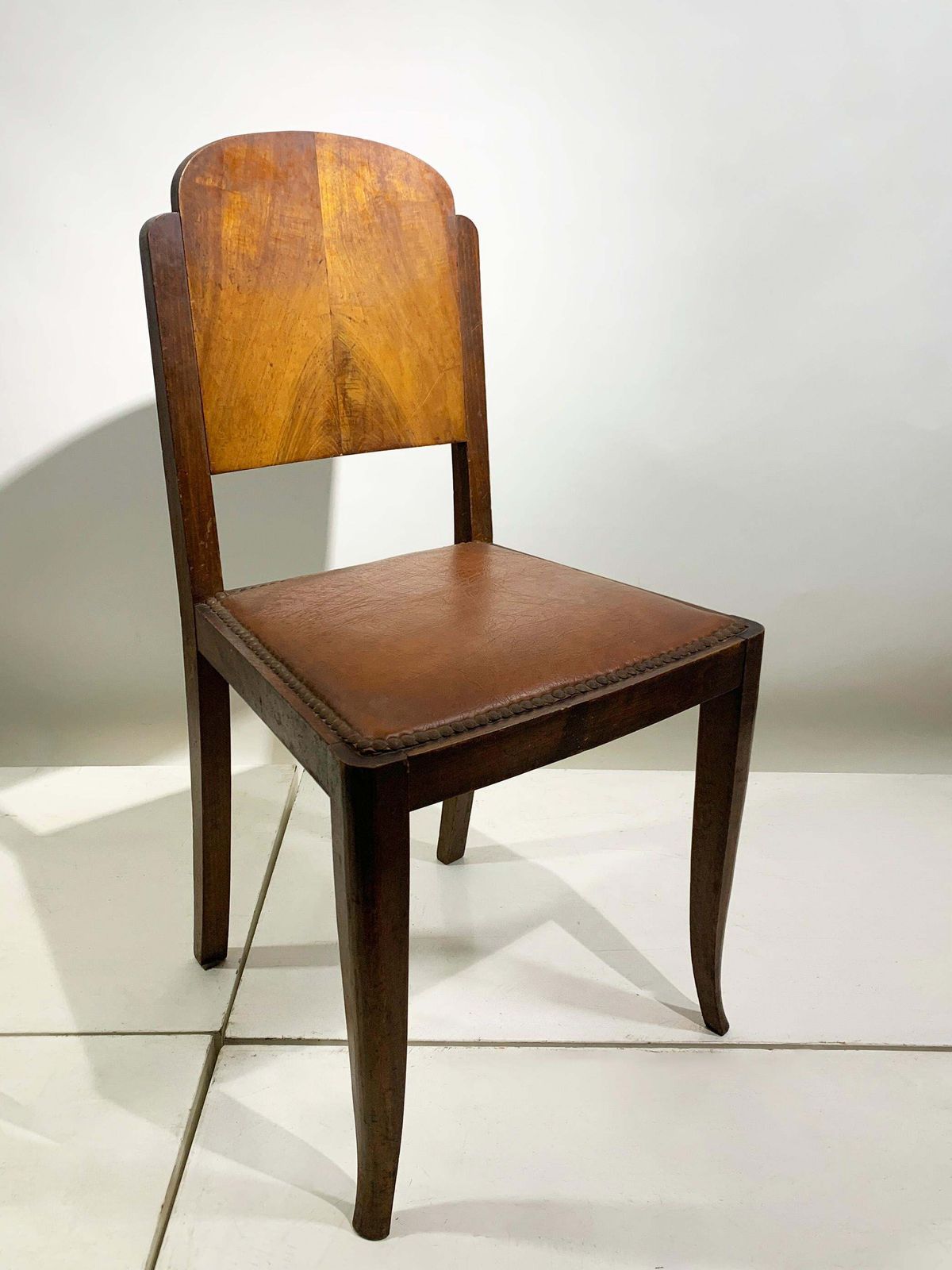 Set Of Six French Art Deco Walnut Dining Chairs With Arched Backs, France, 1930s photo furniture