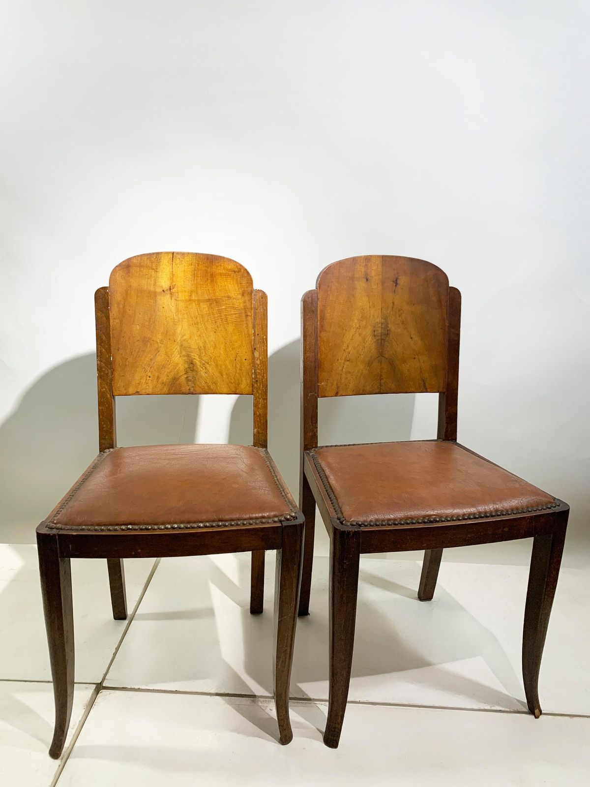 Furniture Set Of Six French Art Deco Walnut Dining Chairs With Arched Backs, France, 1930s photo