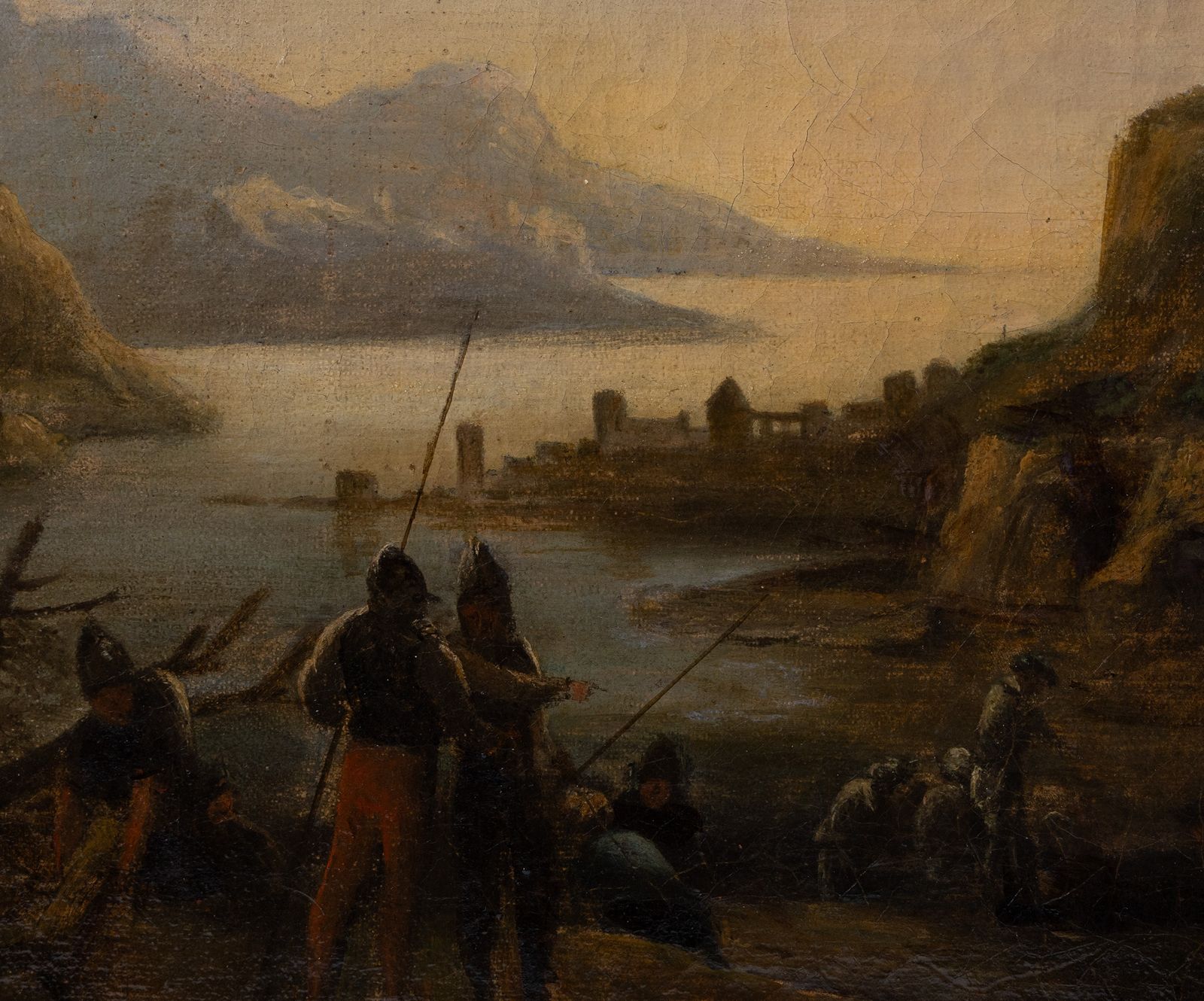 École italienne du XVIIe siècle, huile sur toile - Voyageurs se reposant près d'une crique rocheuse, Salvator Rosa photo Art