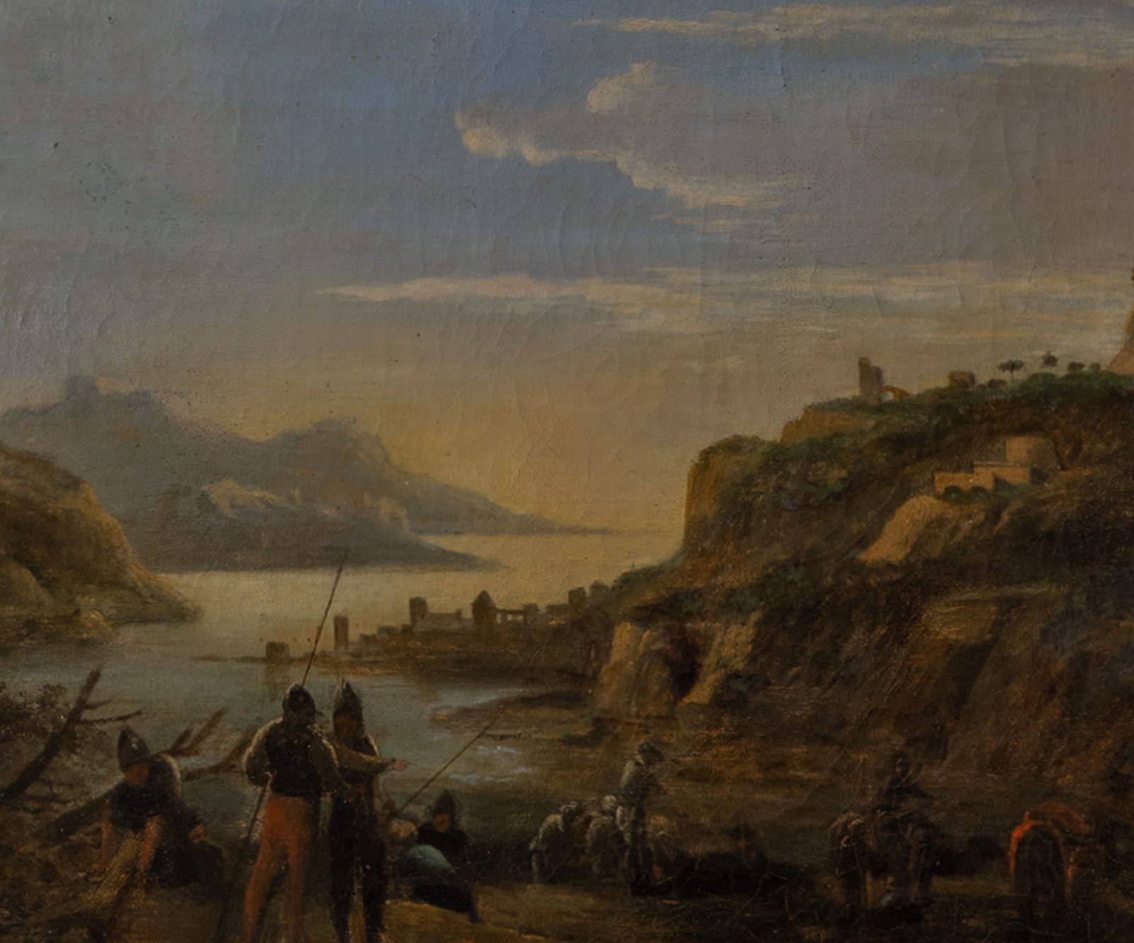 École italienne du XVIIe siècle, huile sur toile - Voyageurs se reposant près d'une crique rocheuse, Salvator Rosa photo 1688.0