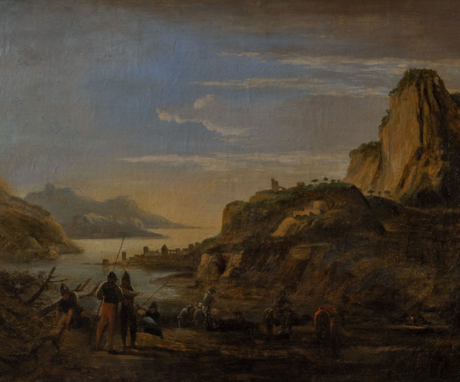 17th Century Italian School Oil On Canvas – Travellers Resting By A Rocky Cove, Salvator Rosa photo vinterior