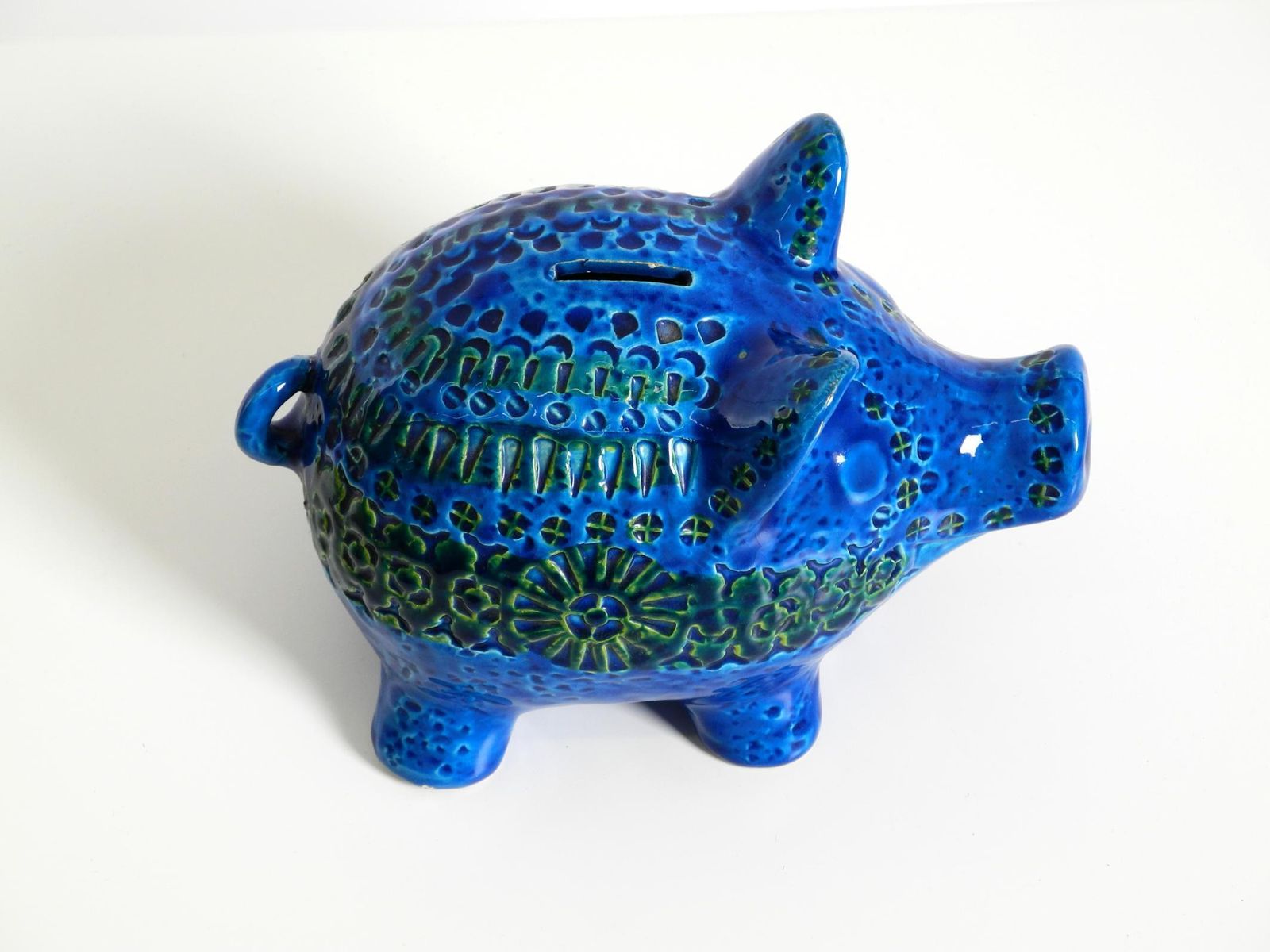 1960s Large Rimini Blu Ceramic Pig Money Box By Aldo Londi For Bitossi Italy photo for sale
