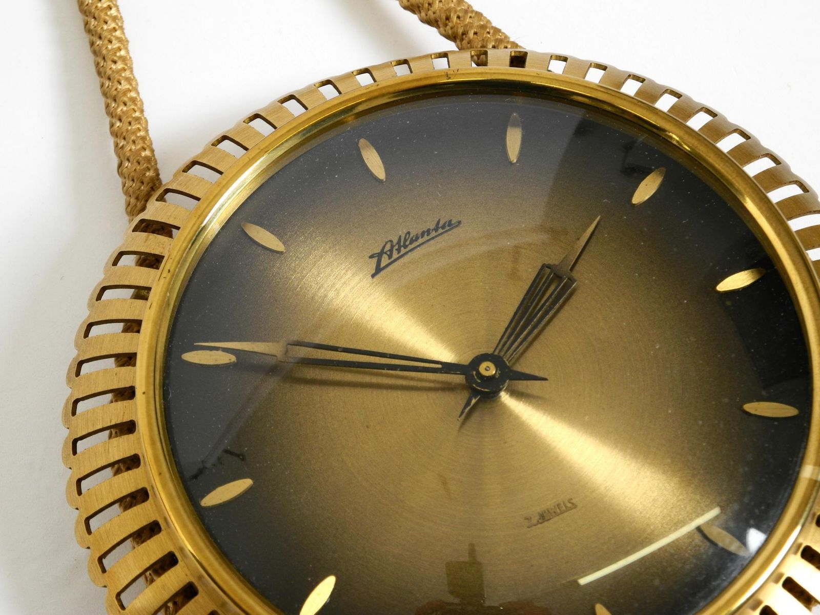 Small Mechanical Original Mid Century Atlanta Wall Clock With 10 Day Movement photo vintage