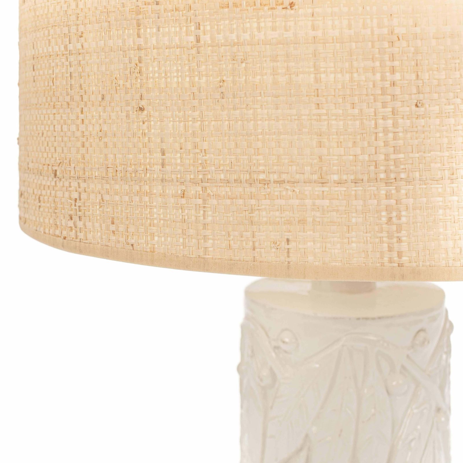 Mid Century Italian Glazed Ceramic Table Lamp With Beige Raffia Shade, 1960s photo vinterior