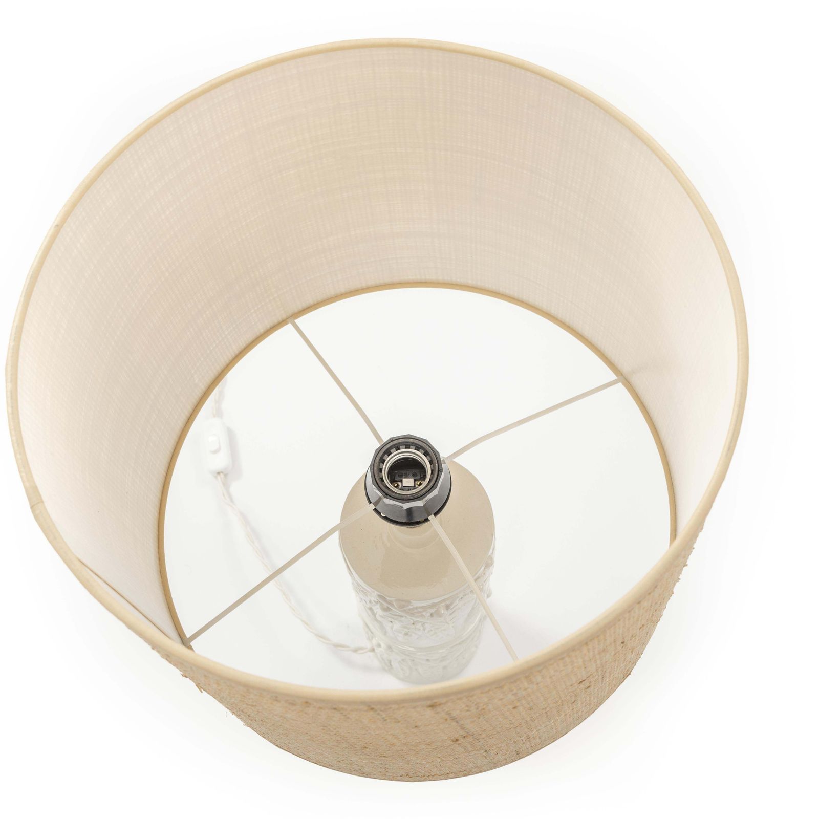 2187.0 Mid Century Italian Glazed Ceramic Table Lamp With Beige Raffia Shade, 1960s photo