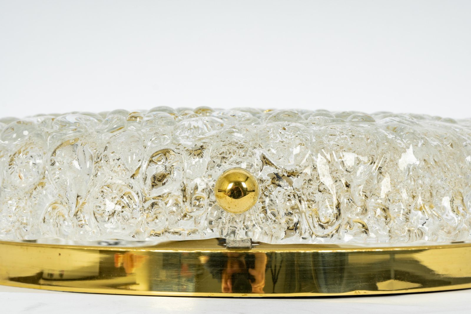 1 Of 3 Large Round Ice Glass Flushmount By Hillebrand, Germany, 1970s photo furniture
