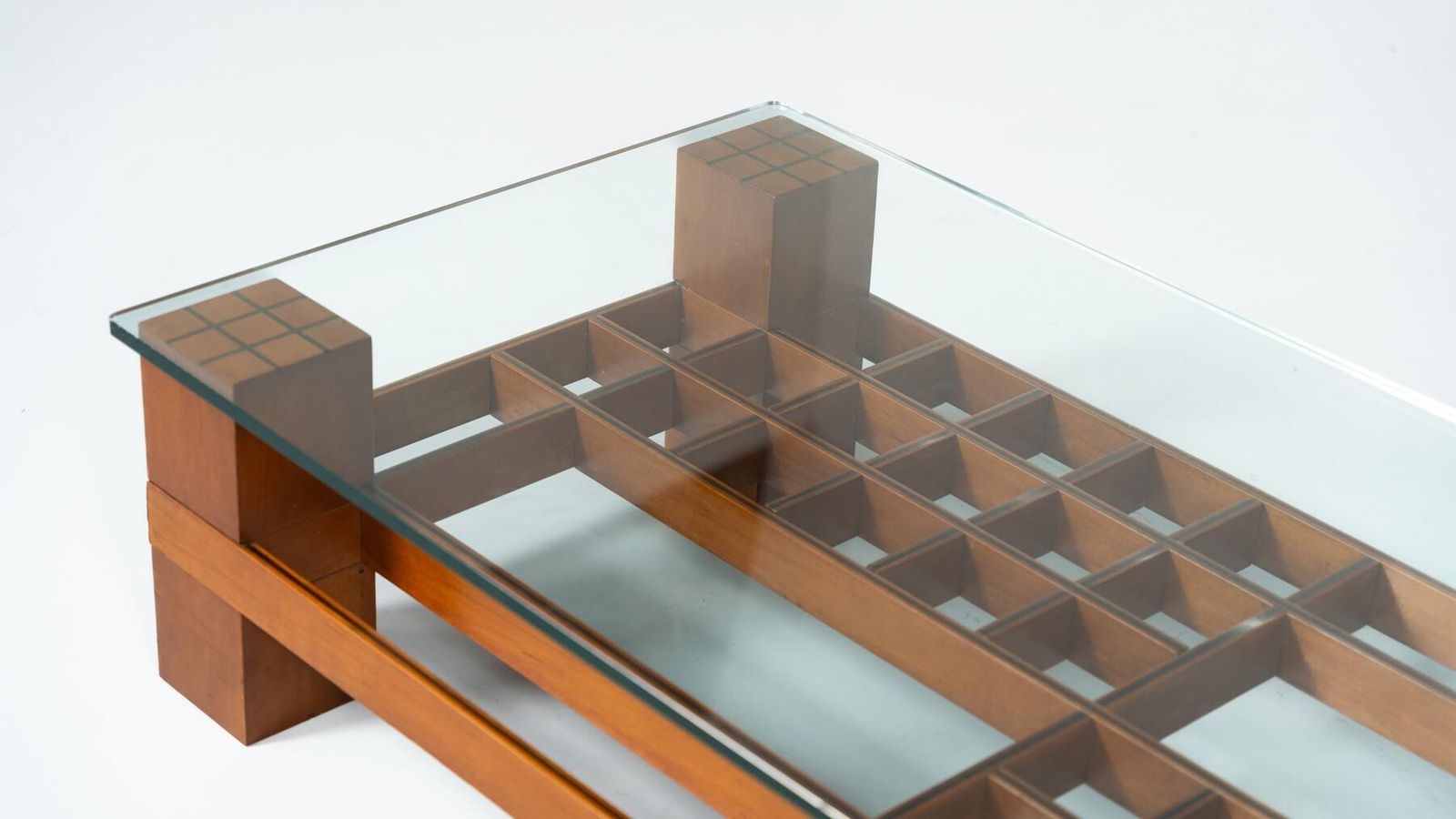 photo vintage Mid Century Modern Coffee Table, Wood And Glass, Italy, 1960s