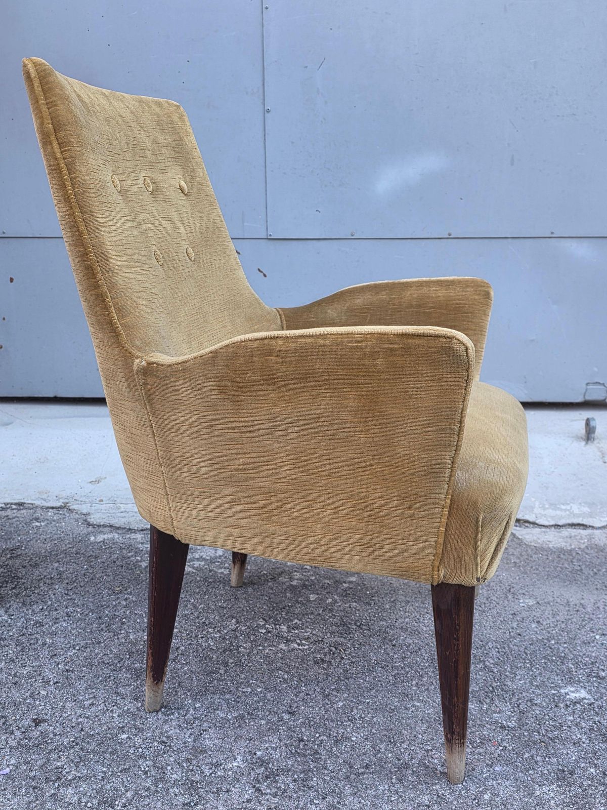 Small Armchair From 1950s Italy Wooden Feet And Velvet Fabric Old photo Furniture