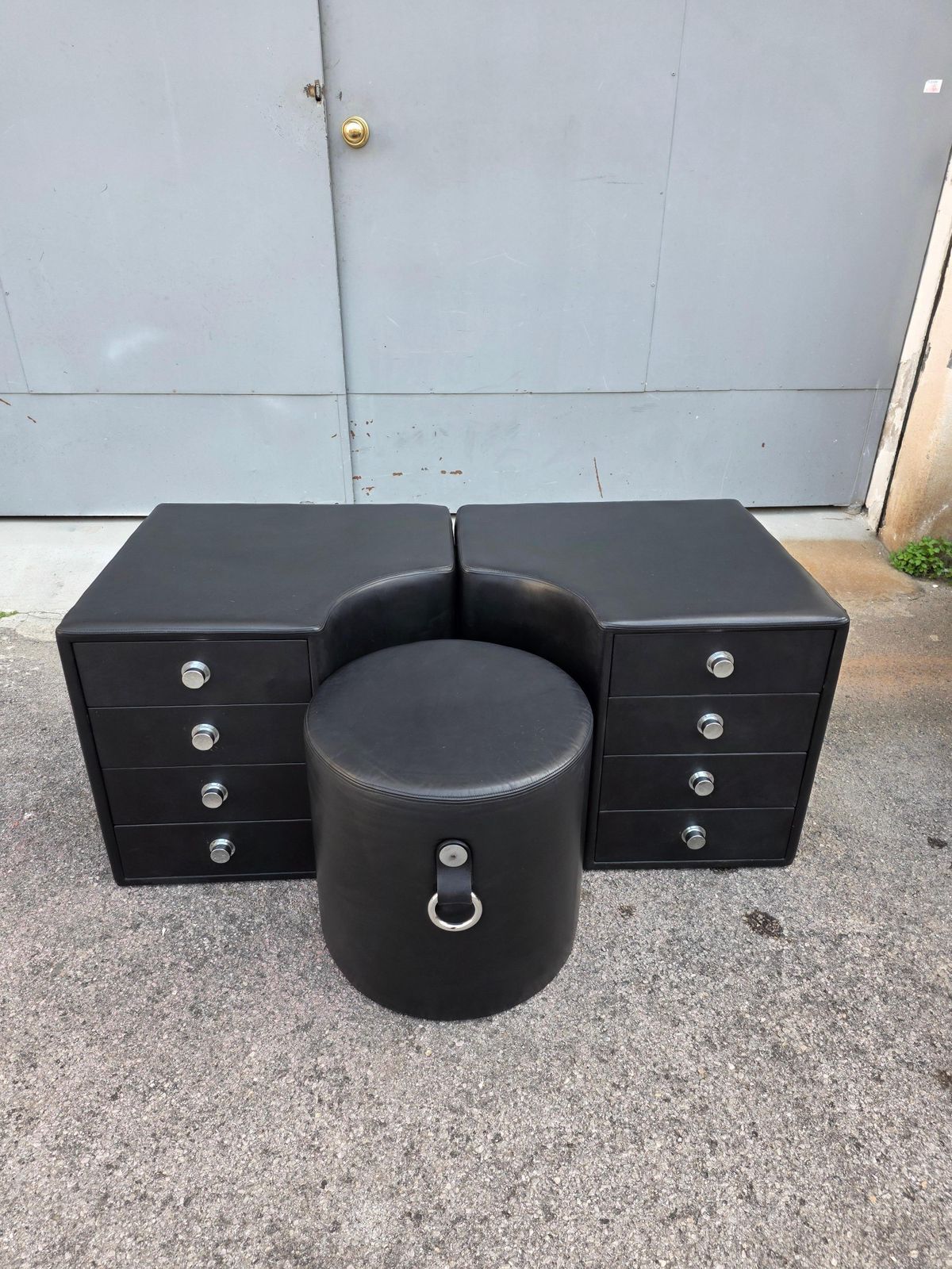 Chest Of Drawers With Stool Black Leather 1970 Guido Faleschini For I4 Mariani photo furniture