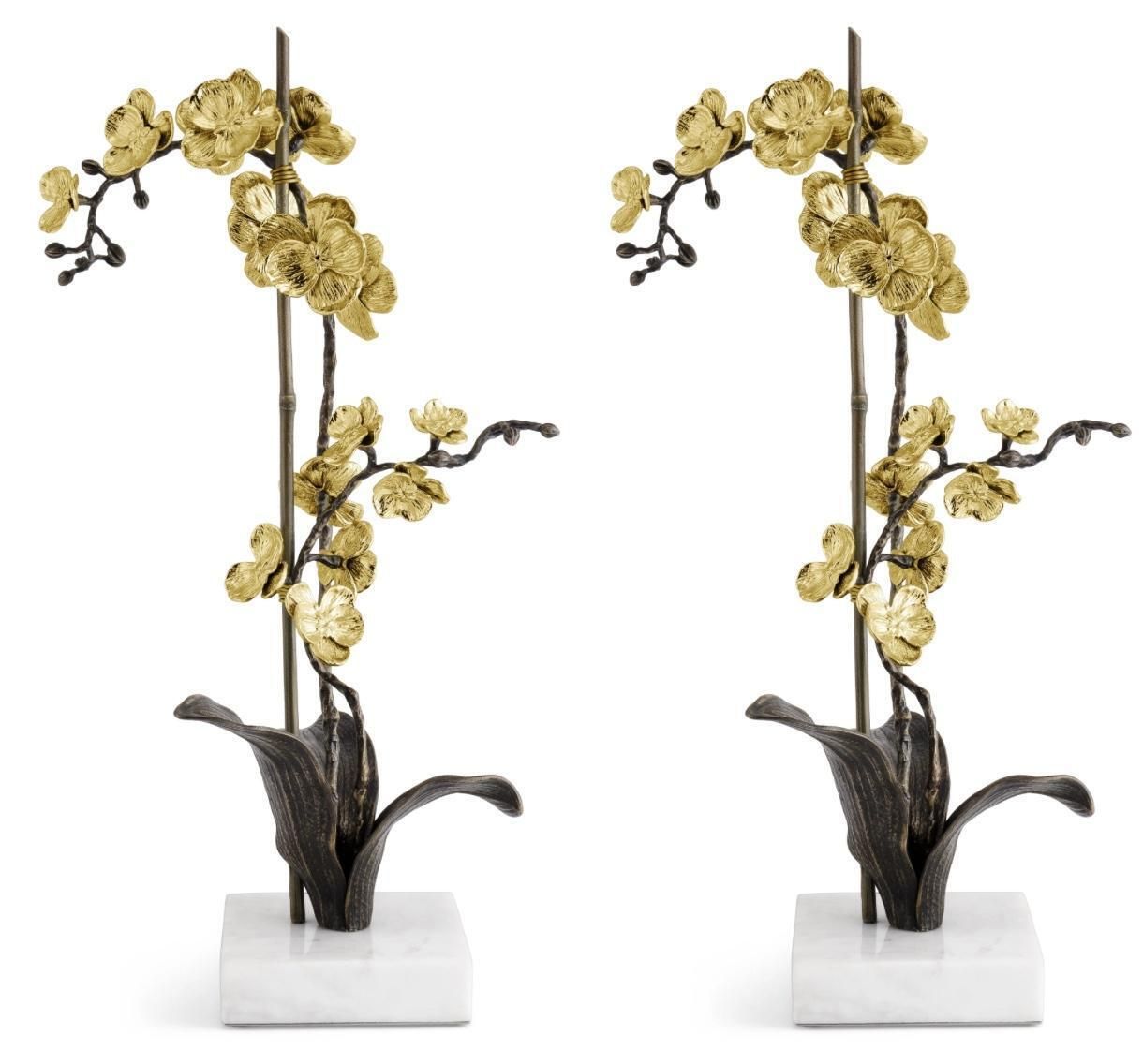 Pair Of Large Gold Metal Orchid Stem Sculptures, Contemporary Style photo vinterior