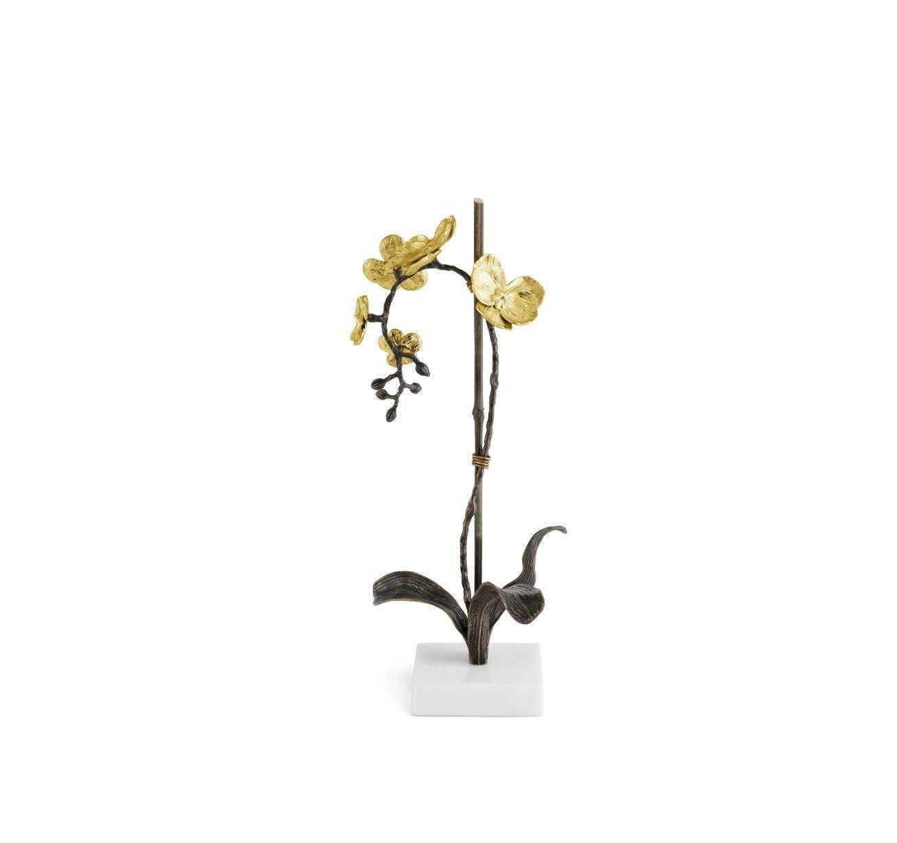 Set Of Small Orchid Sculptures In Patinated Brass With Marble Base photo furniture