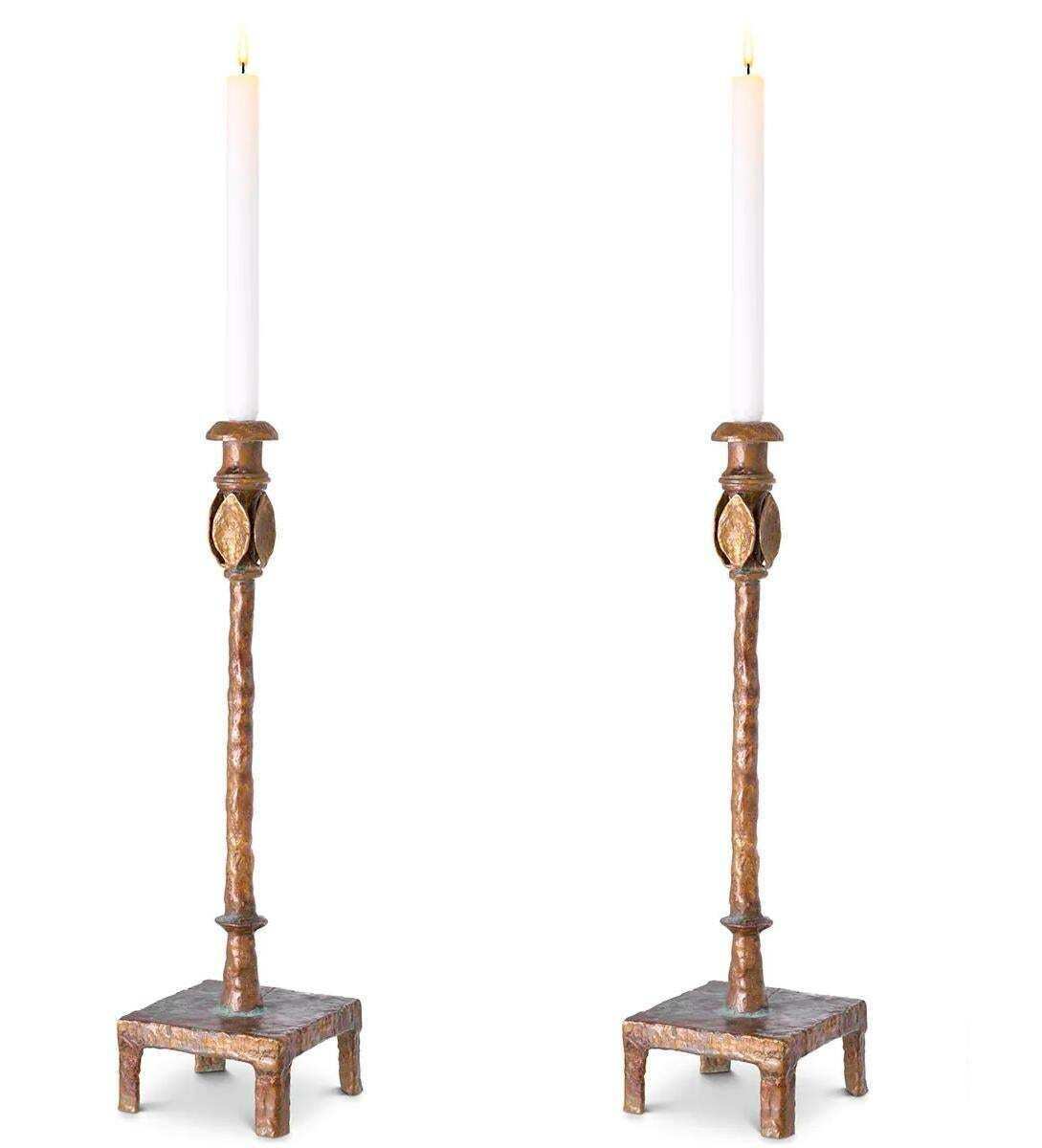 Set Of Two Candle Holders In Brass Finish With Antique Look photo vintage