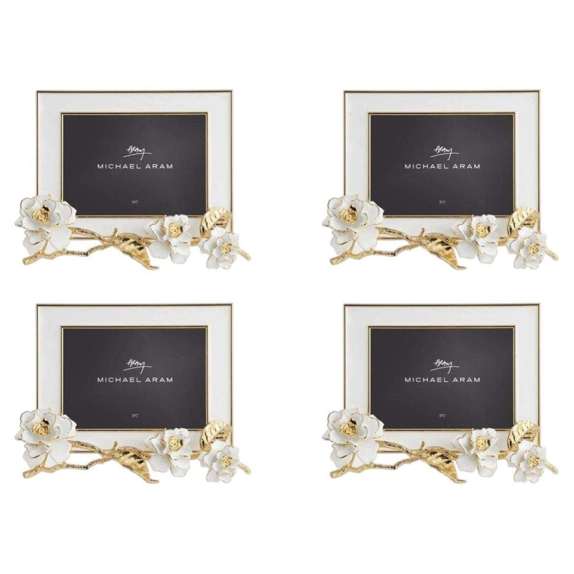 Set Of Four Contemporary Gold Metal And Enamel Floral Photo Frame