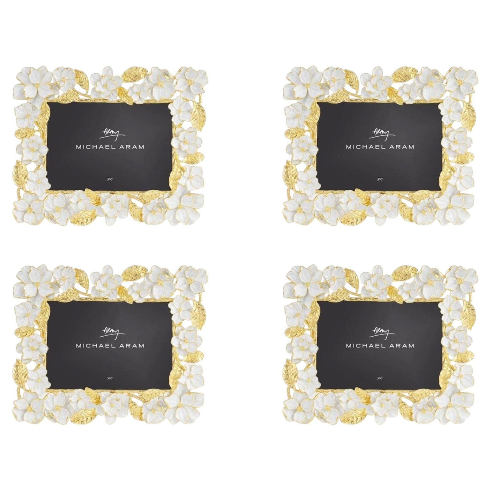 Set Of Four Contemporary Gold Metal & Enamel Floral Photo Frame