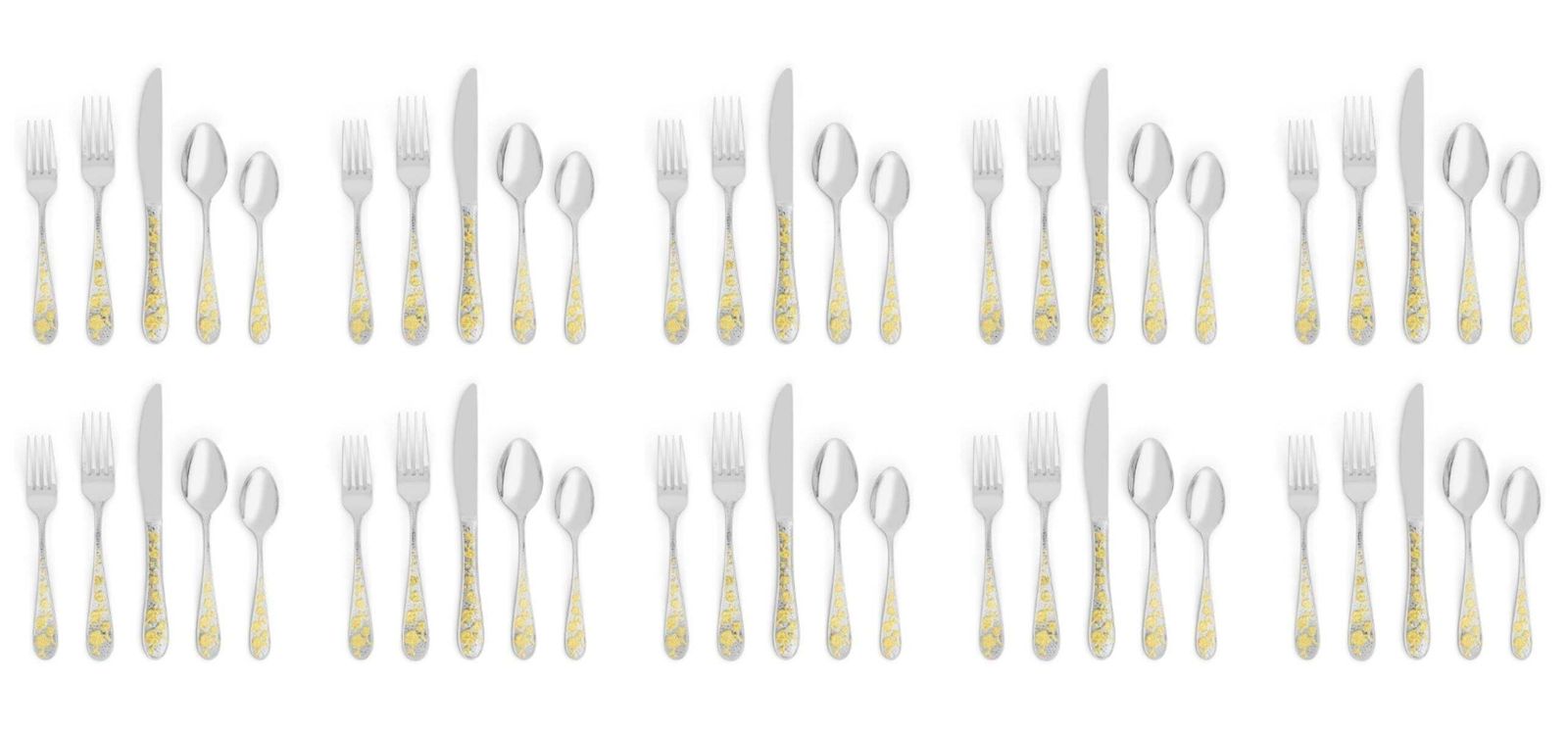 Ten Set Of 5 Piece Contemporary Gold Floral Stainless Steel Flatware photo 1802.5