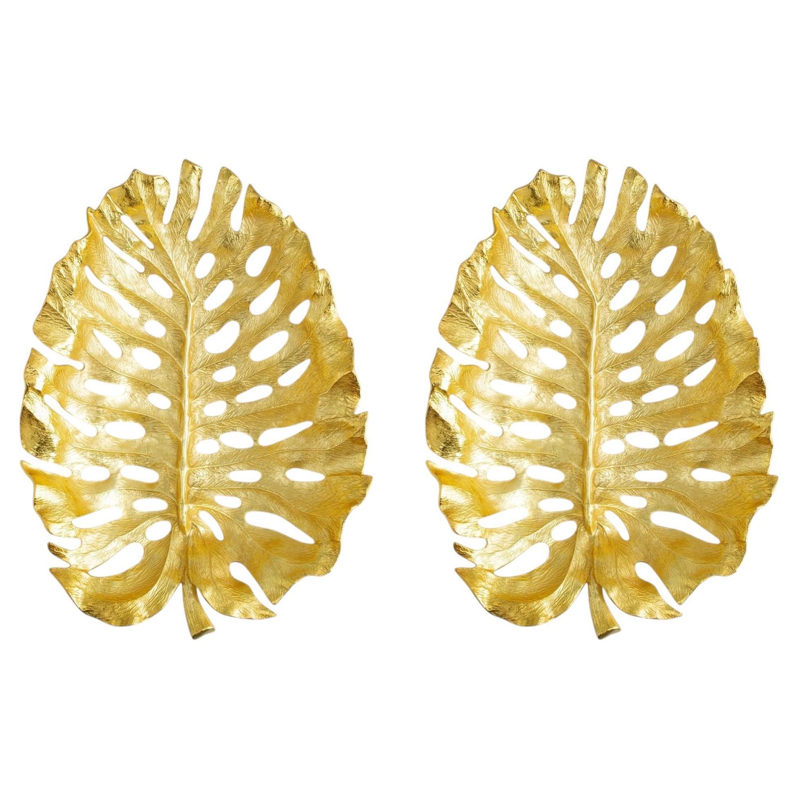 Set Of 2 Gold Monstera Leaf Bowl In Organic Sculptural Metal Design