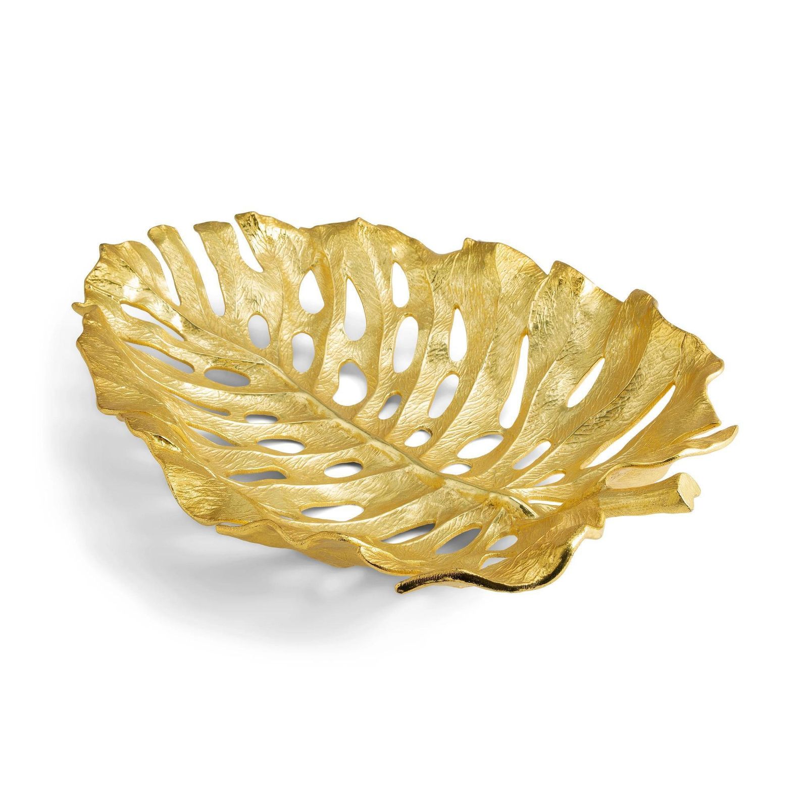 Set Of 2 Gold Monstera Leaf Bowl In Organic Sculptural Metal Design photo vinterior