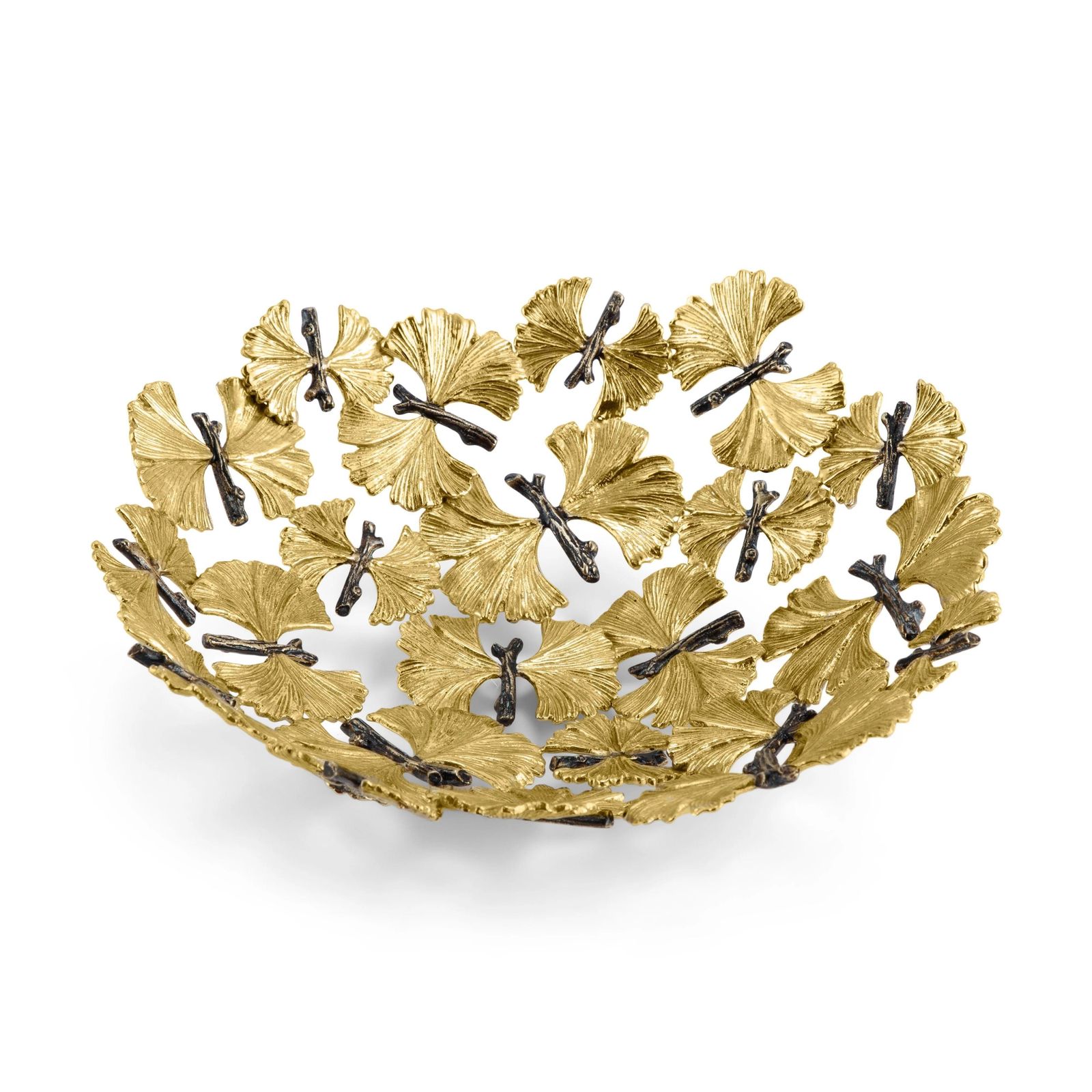 Set Of 3 Contemporary Gold Toned Metal Ginkgo Leaf Decorative Bread Basket photo 1696.0