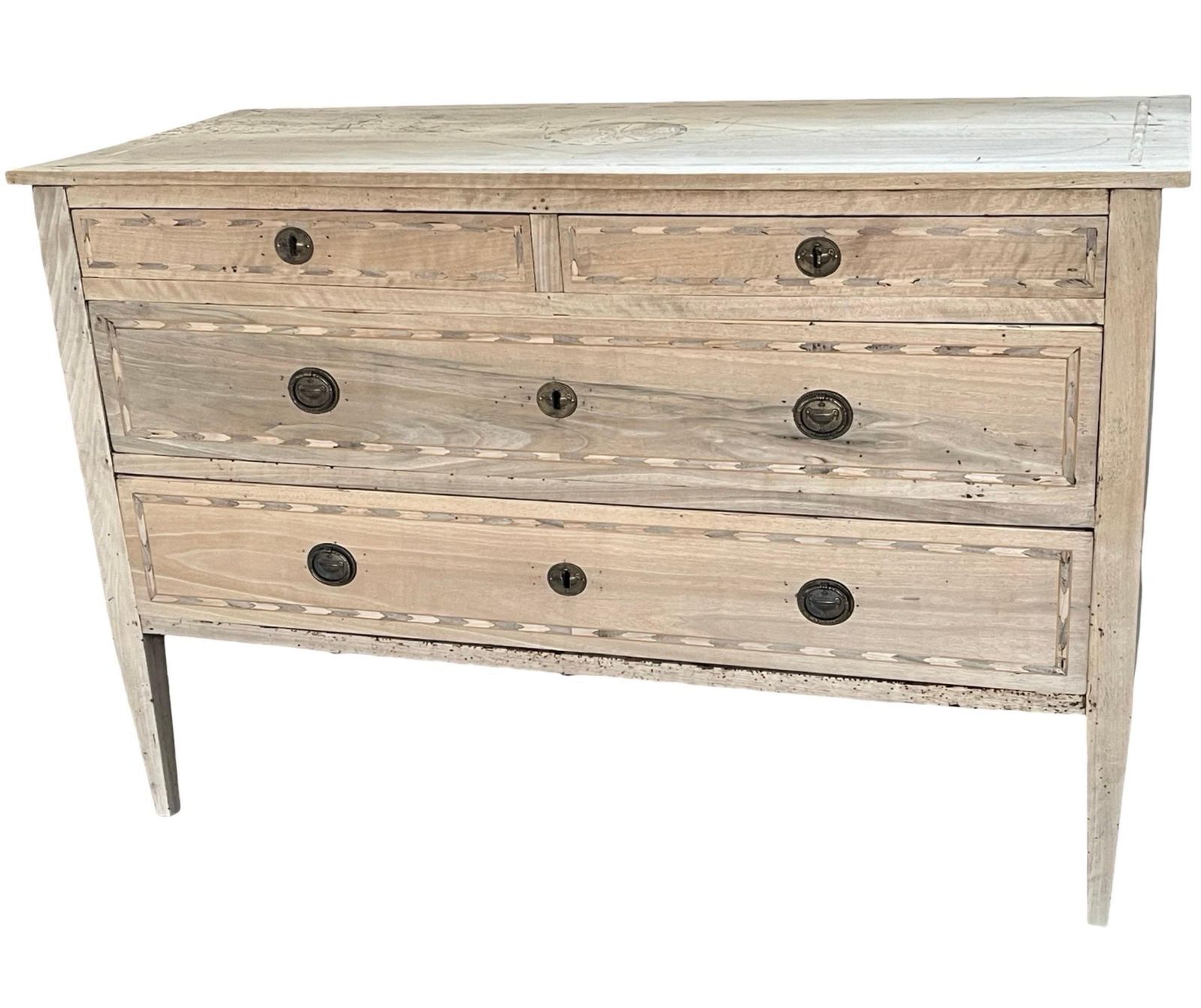Italian Neoclassical Bleached Walnut Chest Of Drawers / Commode With Inlay photo Furniture
