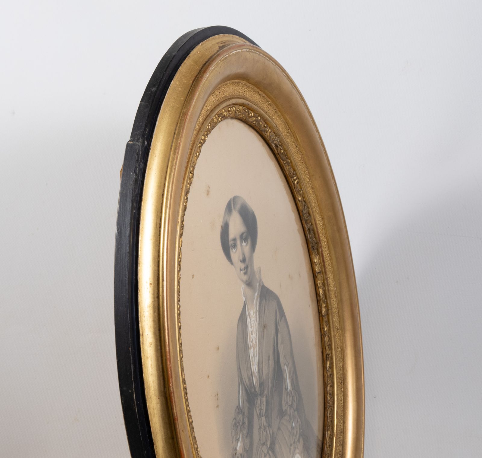 Portrait D’élégante, 1853 – Original Graphite And Gouache Watercolor Painting Of An Elegant Lady photo vintage
