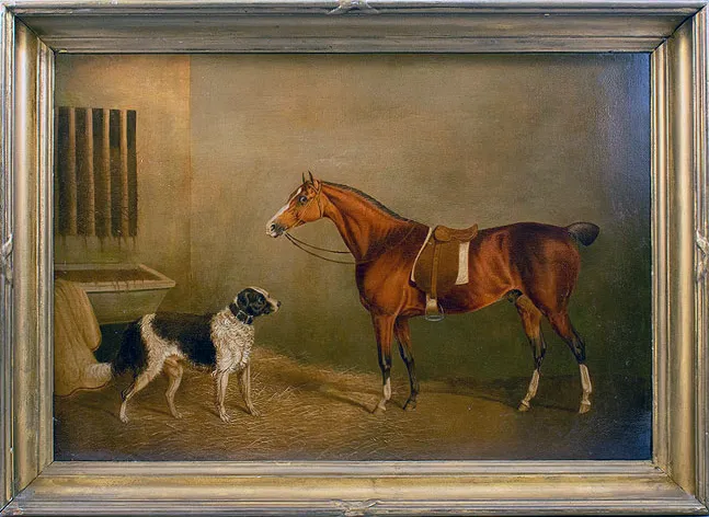Portrait d'un cheval et d'un chien dans une écurie, attribué à John E. Ferneley (1782 - 1860)
