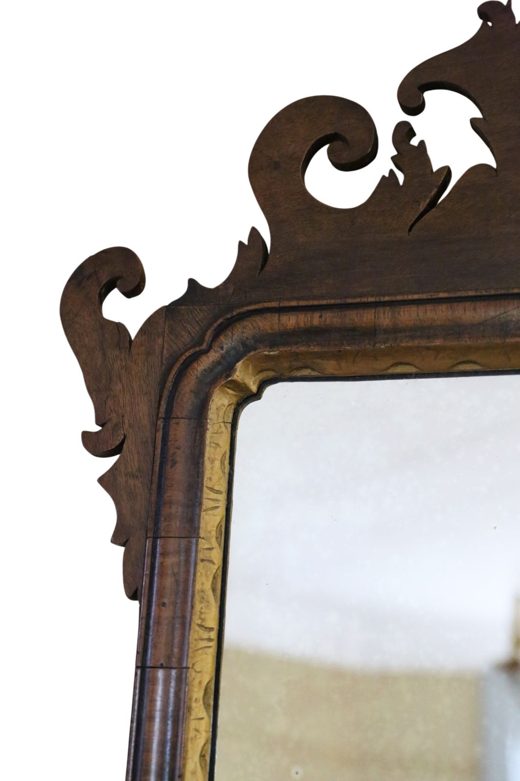 Antique C.1920 Georgian Revival Walnut And Gilt Fret Cut Overmantle/ Wall Mirror  Fine Quality photo 557.0
