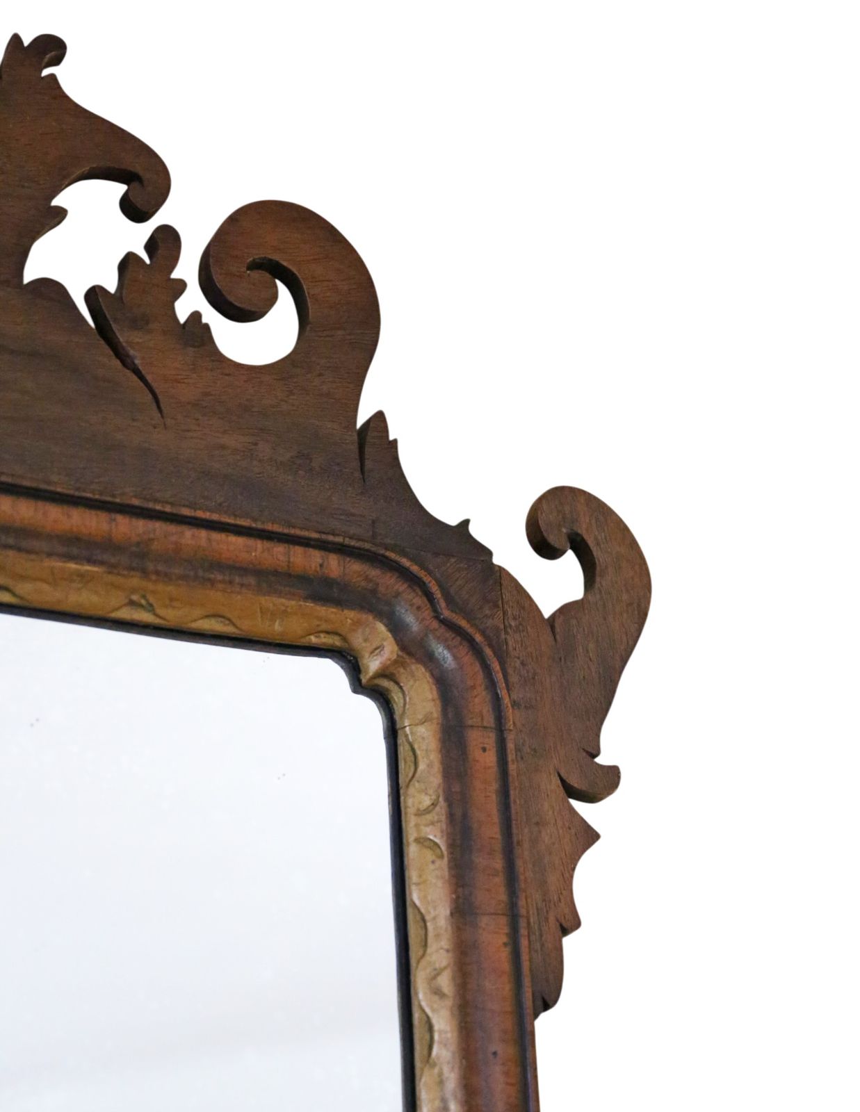 Antique C.1920 Georgian Revival Walnut And Gilt Fret Cut Overmantle/ Wall Mirror  Fine Quality photo vinterior