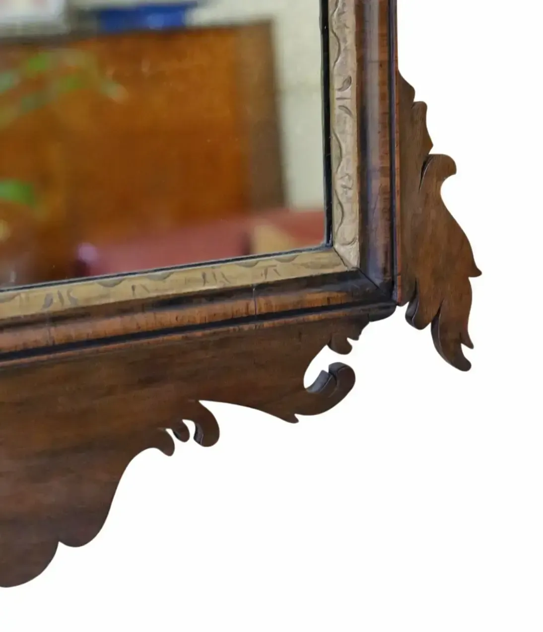 Antique C.1920 Georgian Revival Walnut And Gilt Fret Cut Overmantle/ Wall Mirror  Fine Quality photo vintage